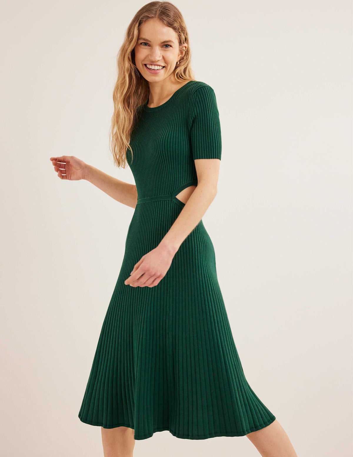 Cut Out Knitted Midi Dress-Emerald Night - Image 2