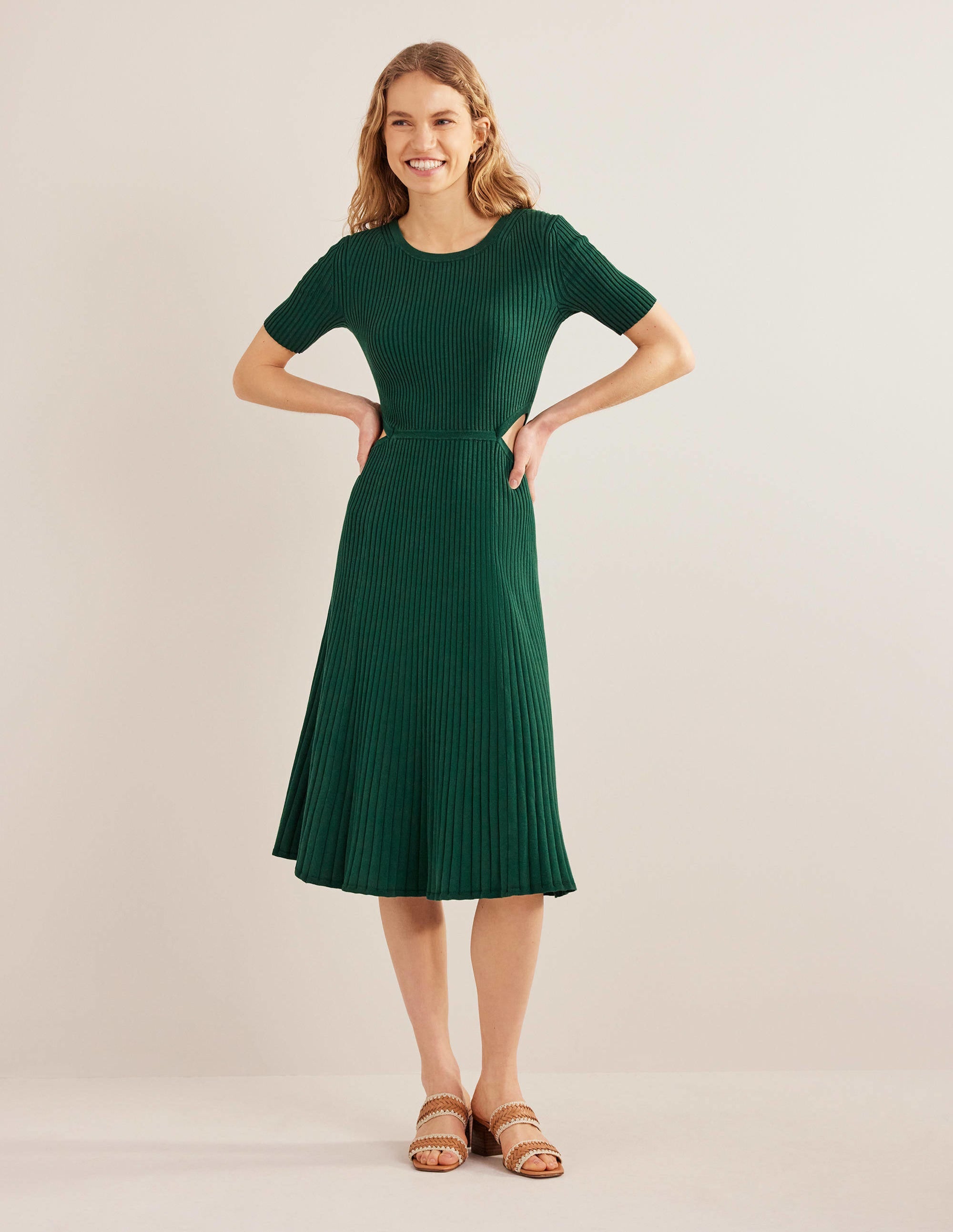 Cut Out Knitted Midi Dress-Emerald Night - Image 5