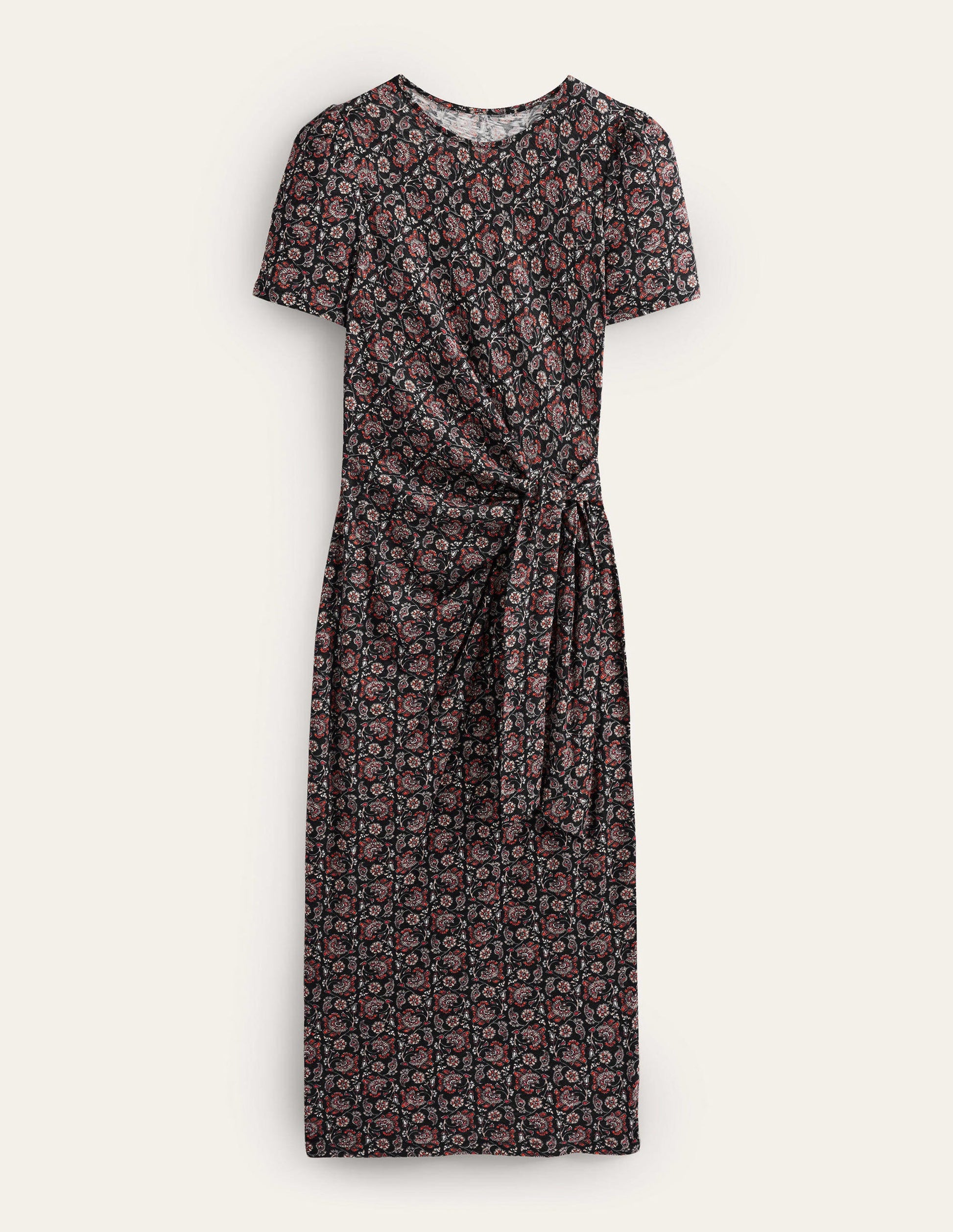 Knot Front Jersey Midi Dress-Black, Block Paisley-5