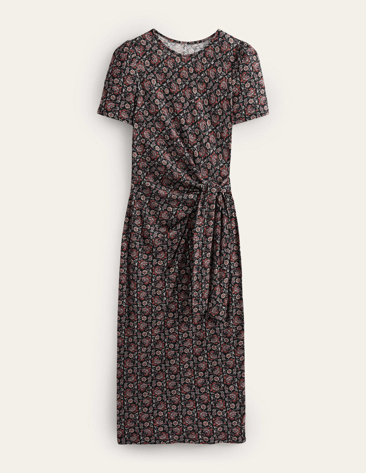 Knot Front Jersey Midi Dress-Black, Block Paisley - Image 5