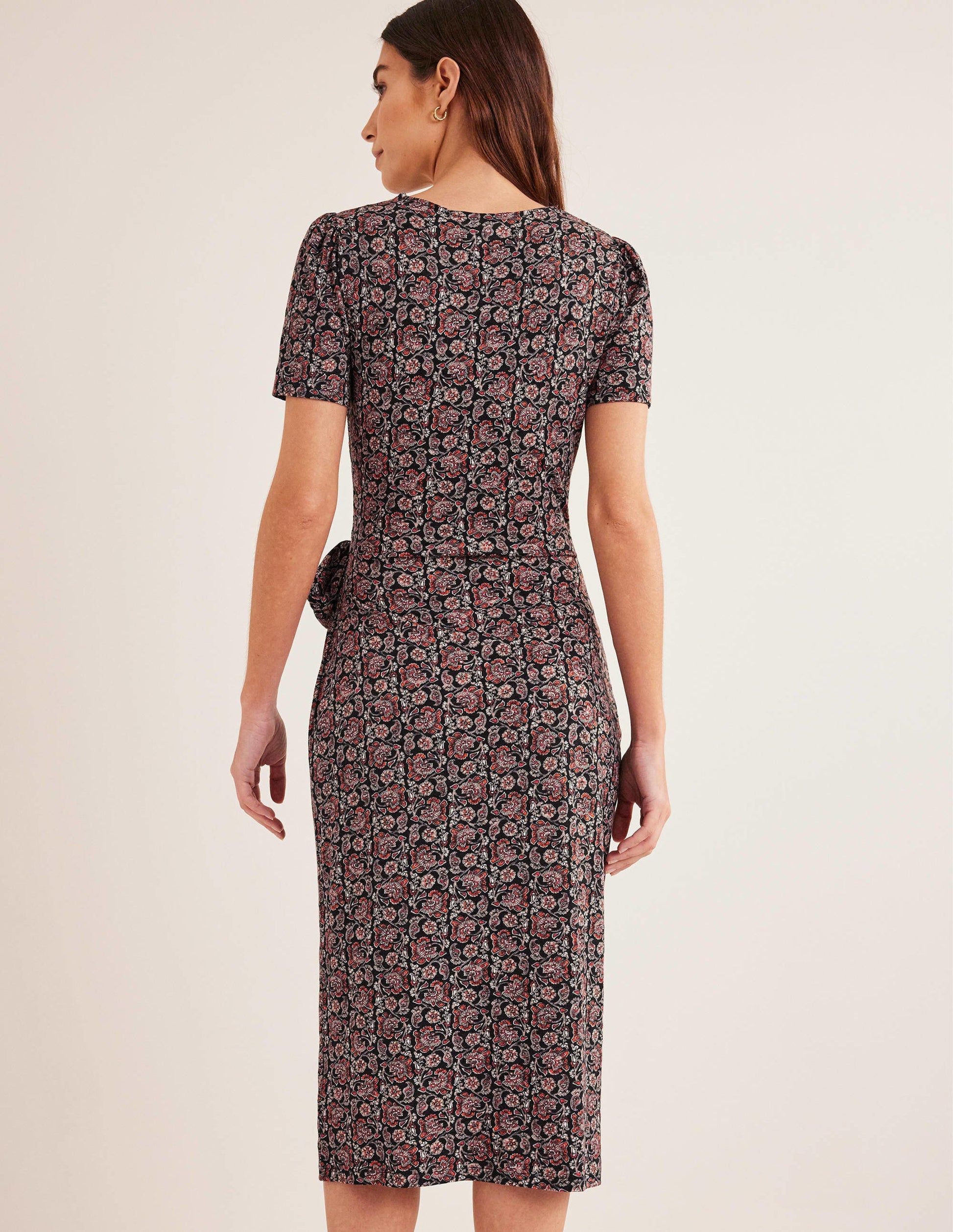 Knot Front Jersey Midi Dress-Black, Block Paisley-3