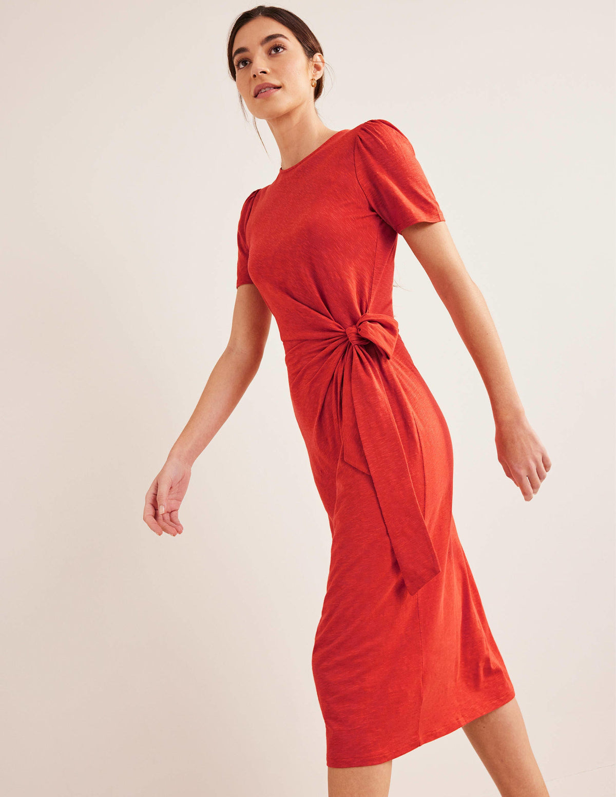 Knot Front Jersey Midi Dress-Rust - Image 4