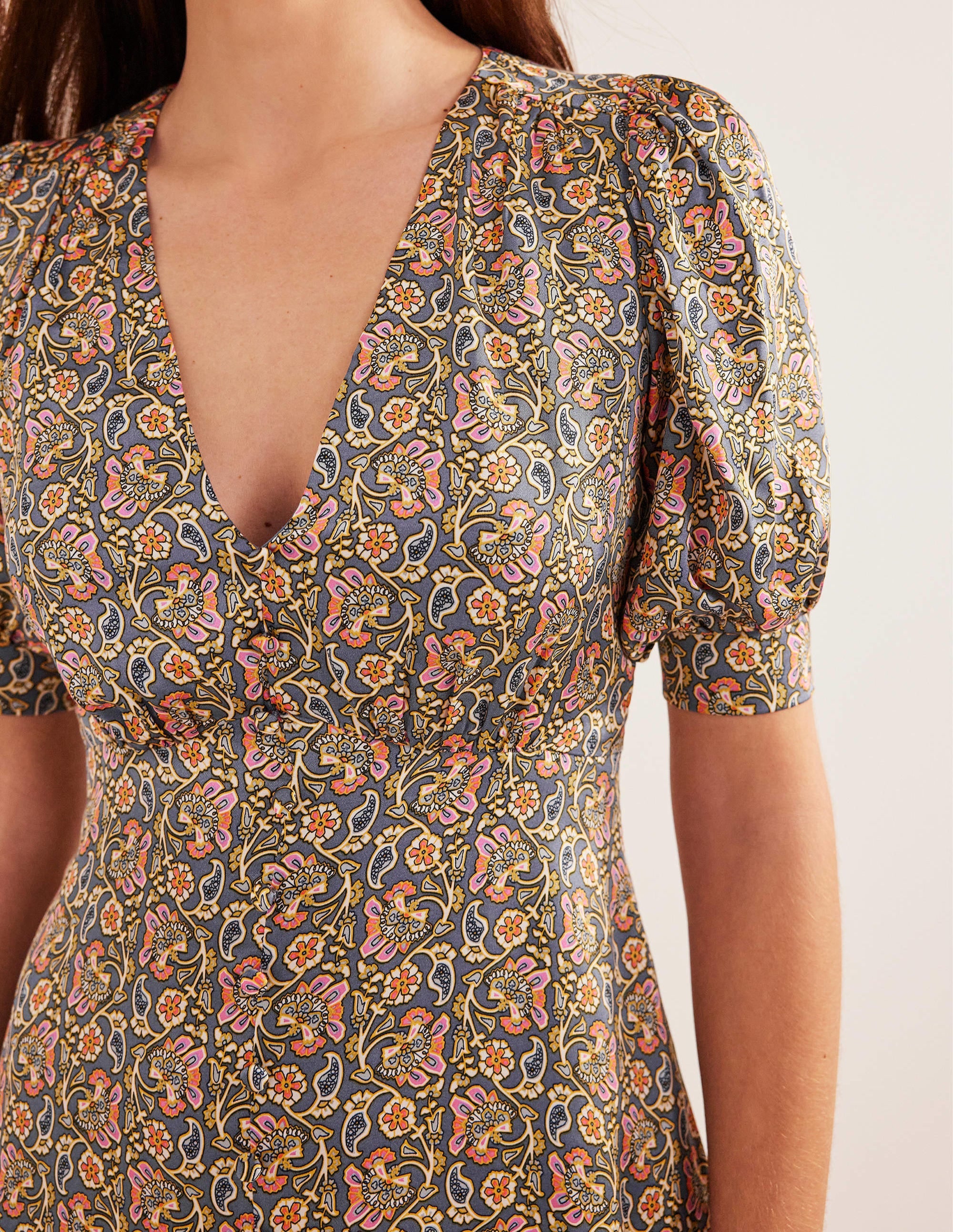 Satin Tea Dress-Nightshadow, Block Paisley - Image 2