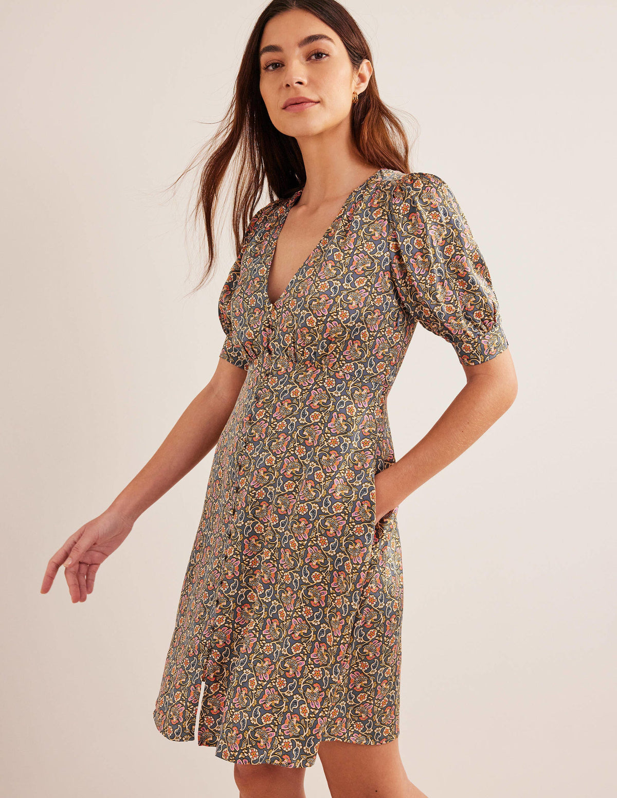 Satin Tea Dress-Nightshadow, Block Paisley - Image 4