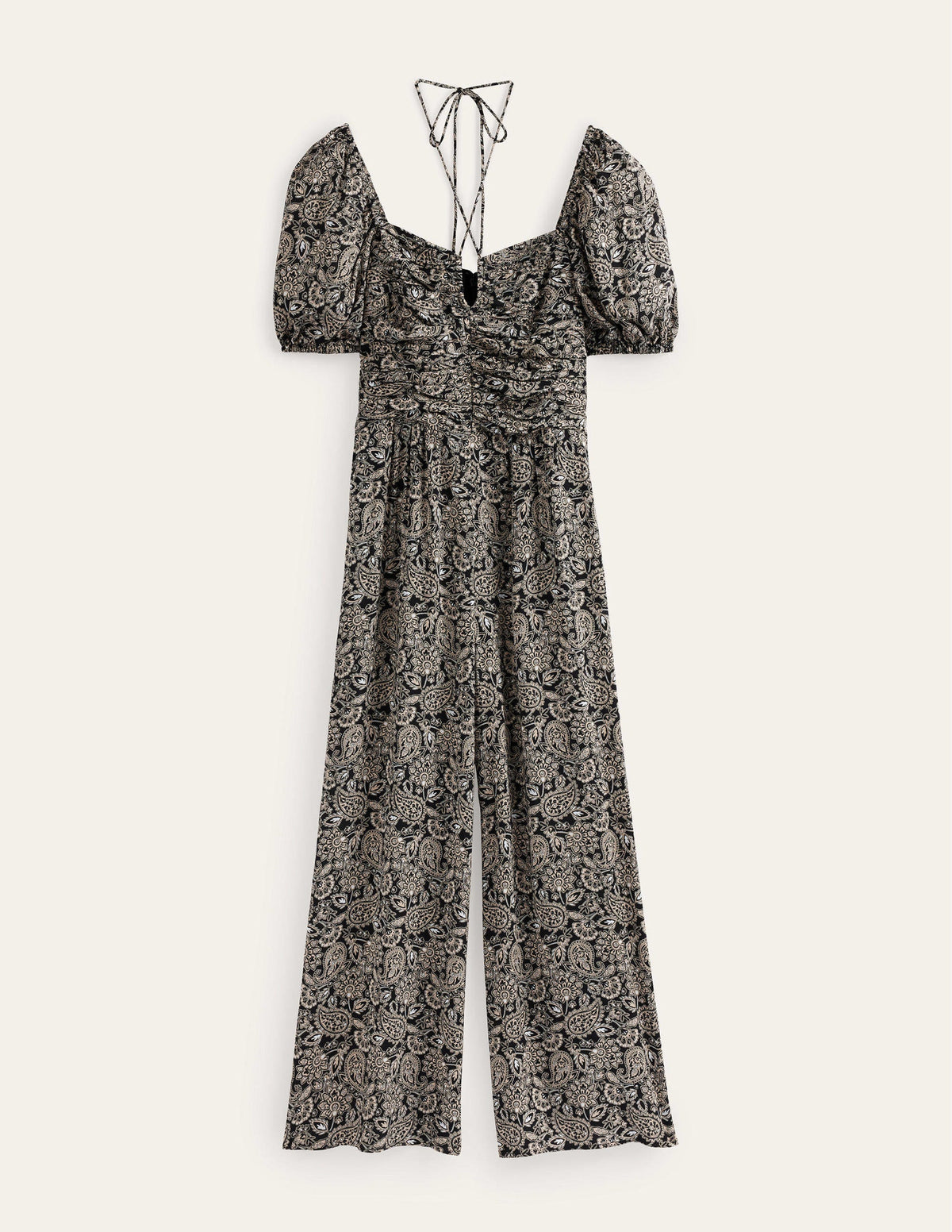 Tie Neck Keyhole Jumpsuit-Black, Paisley Terrace-5
