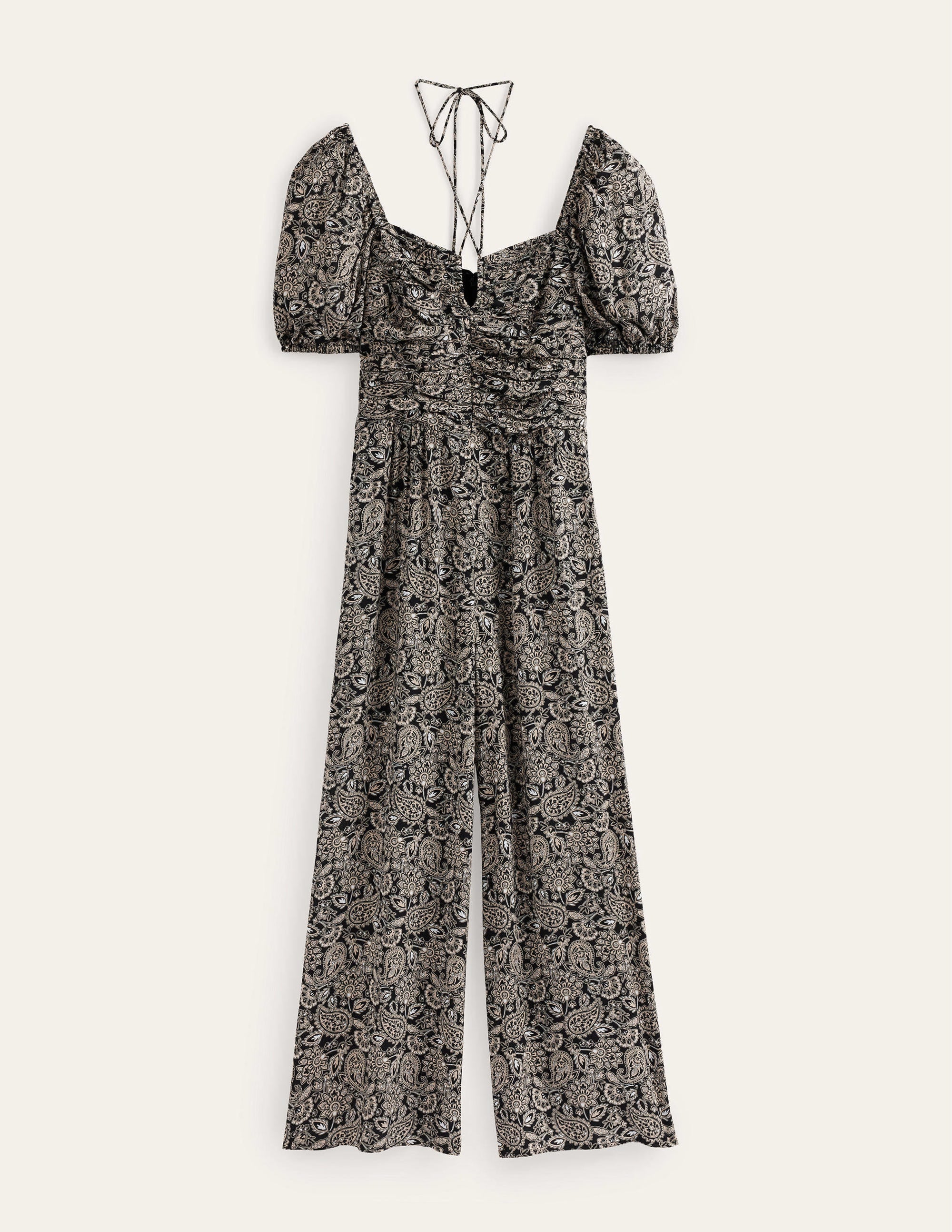 Tie Neck Keyhole Jumpsuit-Black, Paisley Terrace - Image 5