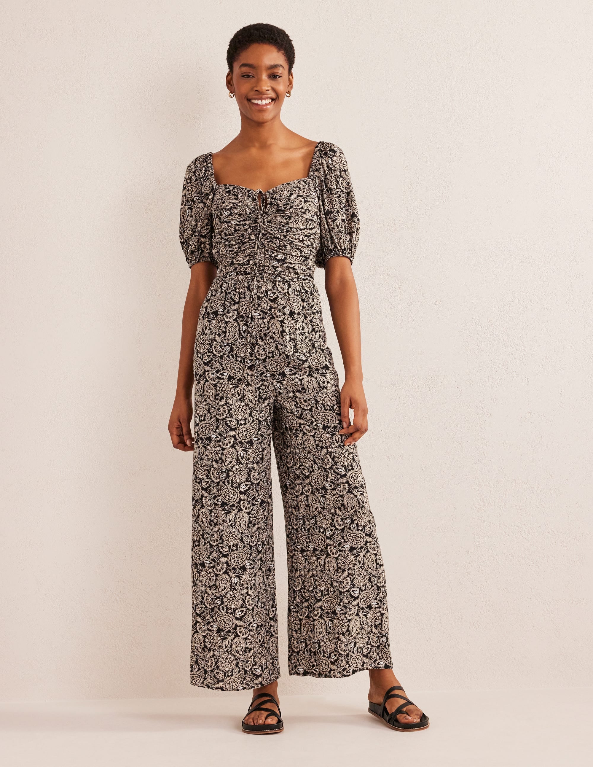 Tie Neck Keyhole Jumpsuit-Black, Paisley Terrace - Image 2