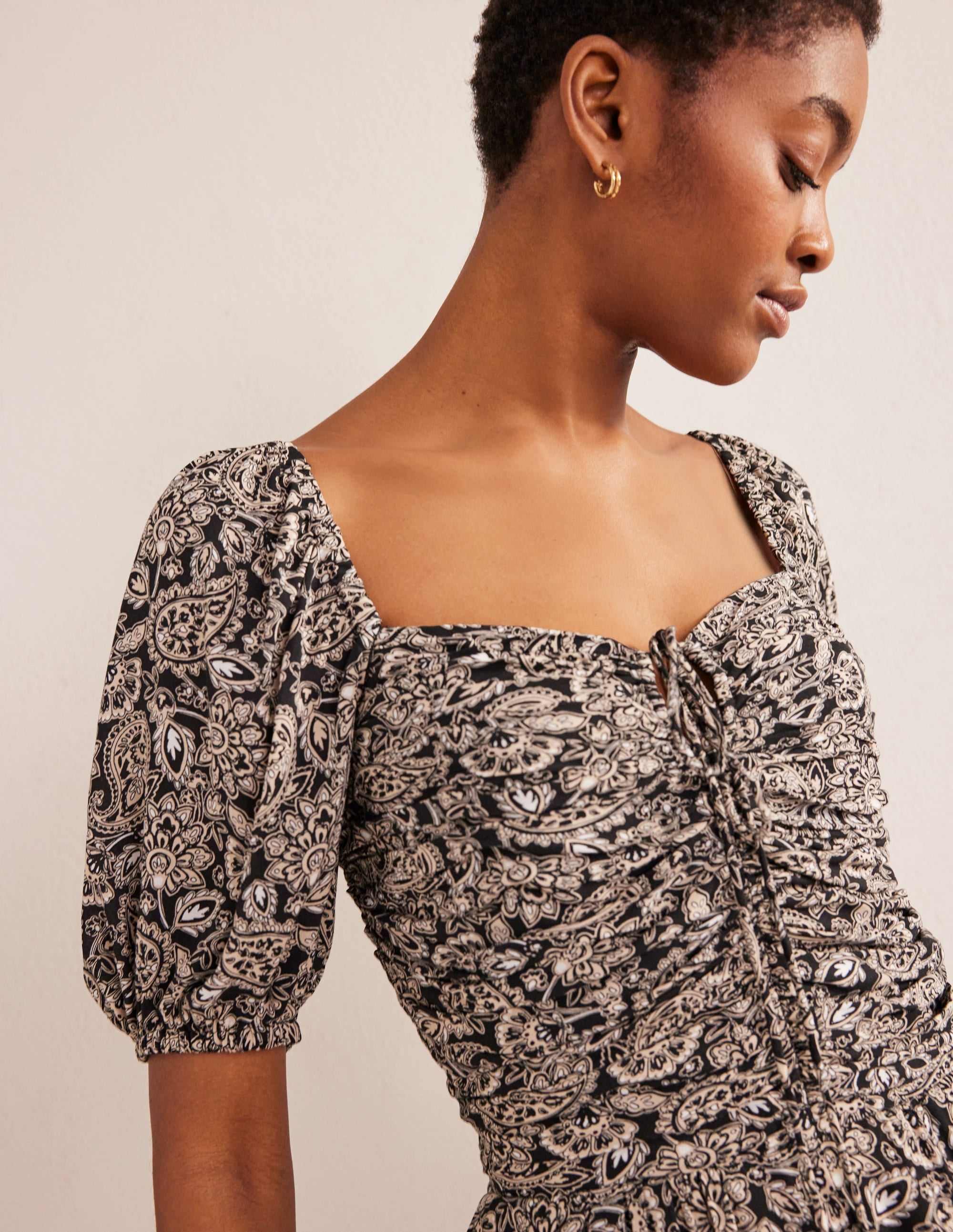 Tie Neck Keyhole Jumpsuit-Black, Paisley Terrace - Image 3