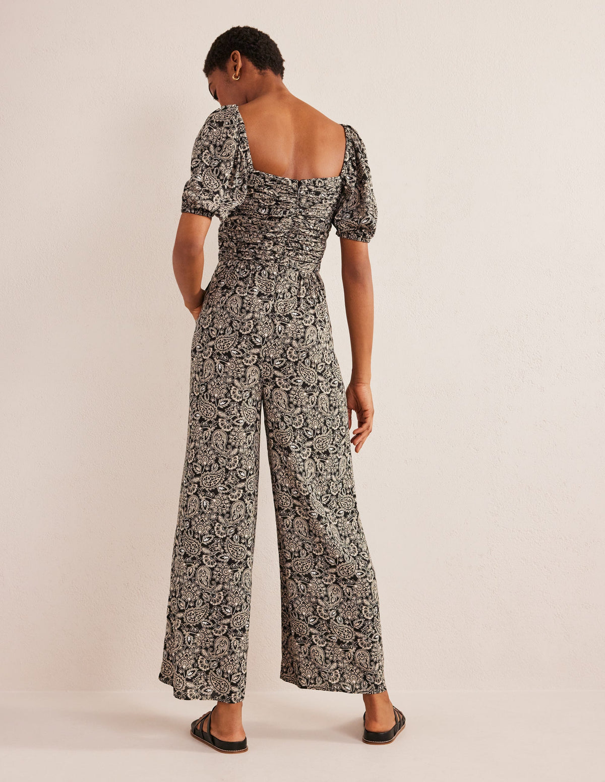 Tie Neck Keyhole Jumpsuit-Black, Paisley Terrace - Image 4