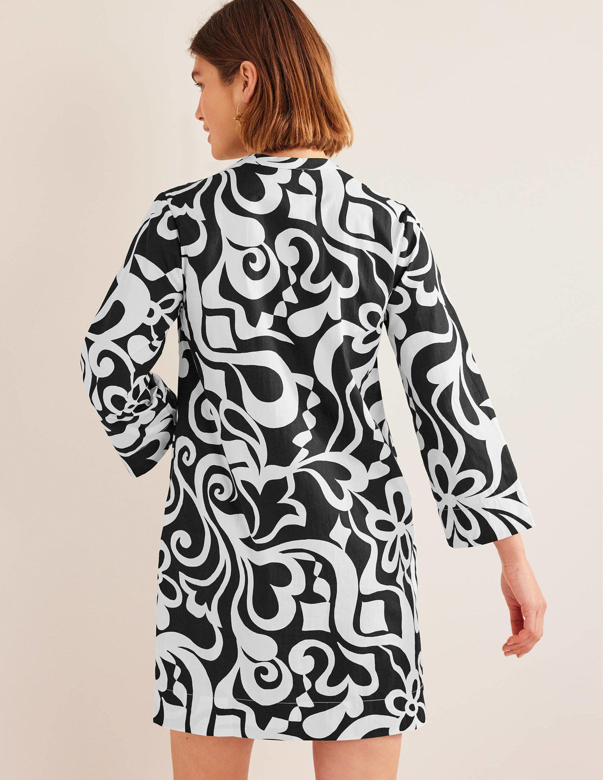 Notch Neck Mini Shift Dress-Black, Bloom Azure-3