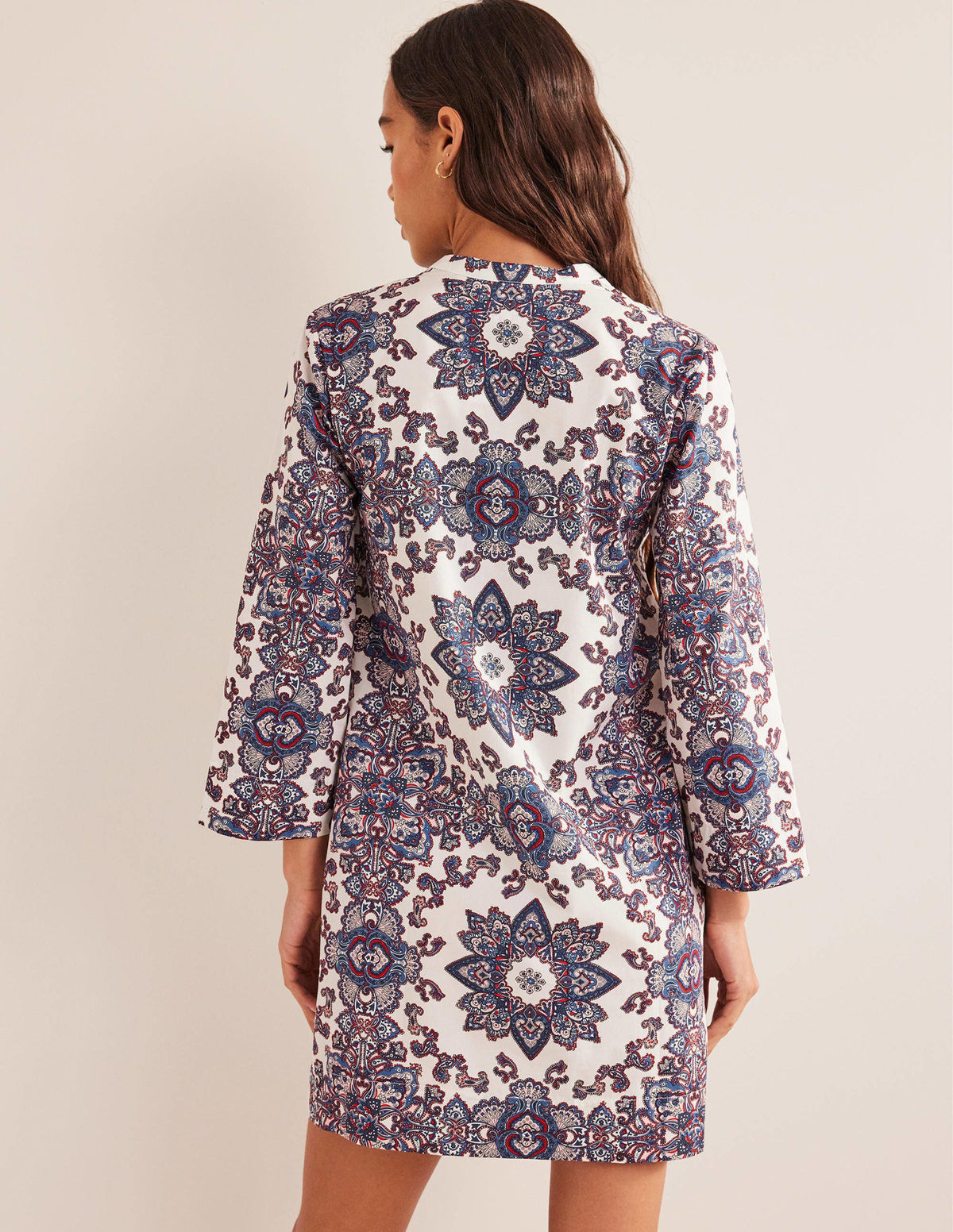 Notch Neck Mini Shift Dress-Ivory, Paradise Paisley-3