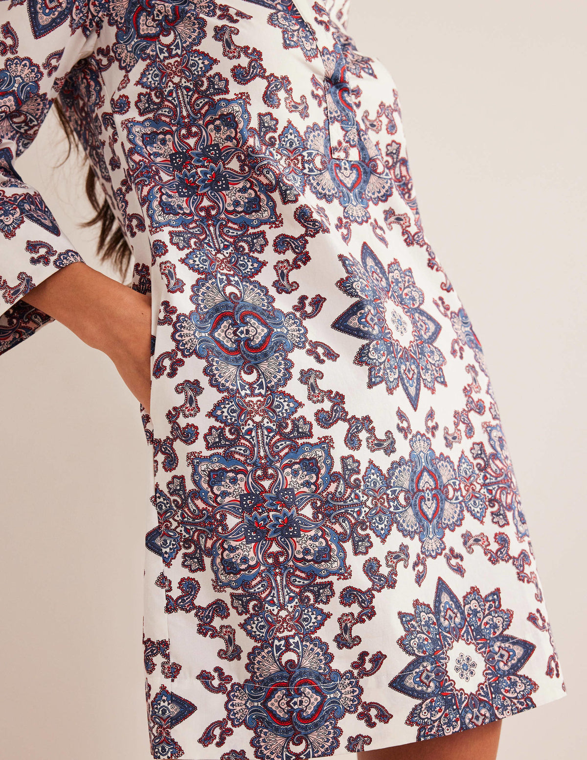 Notch Neck Mini Shift Dress-Ivory, Paradise Paisley - Image 4