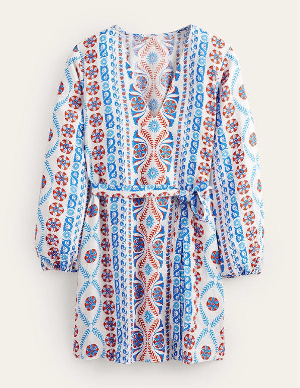 V-Neck Tie Waist Mini Kaftan-Meadow Spring, Opulent Stripe-5