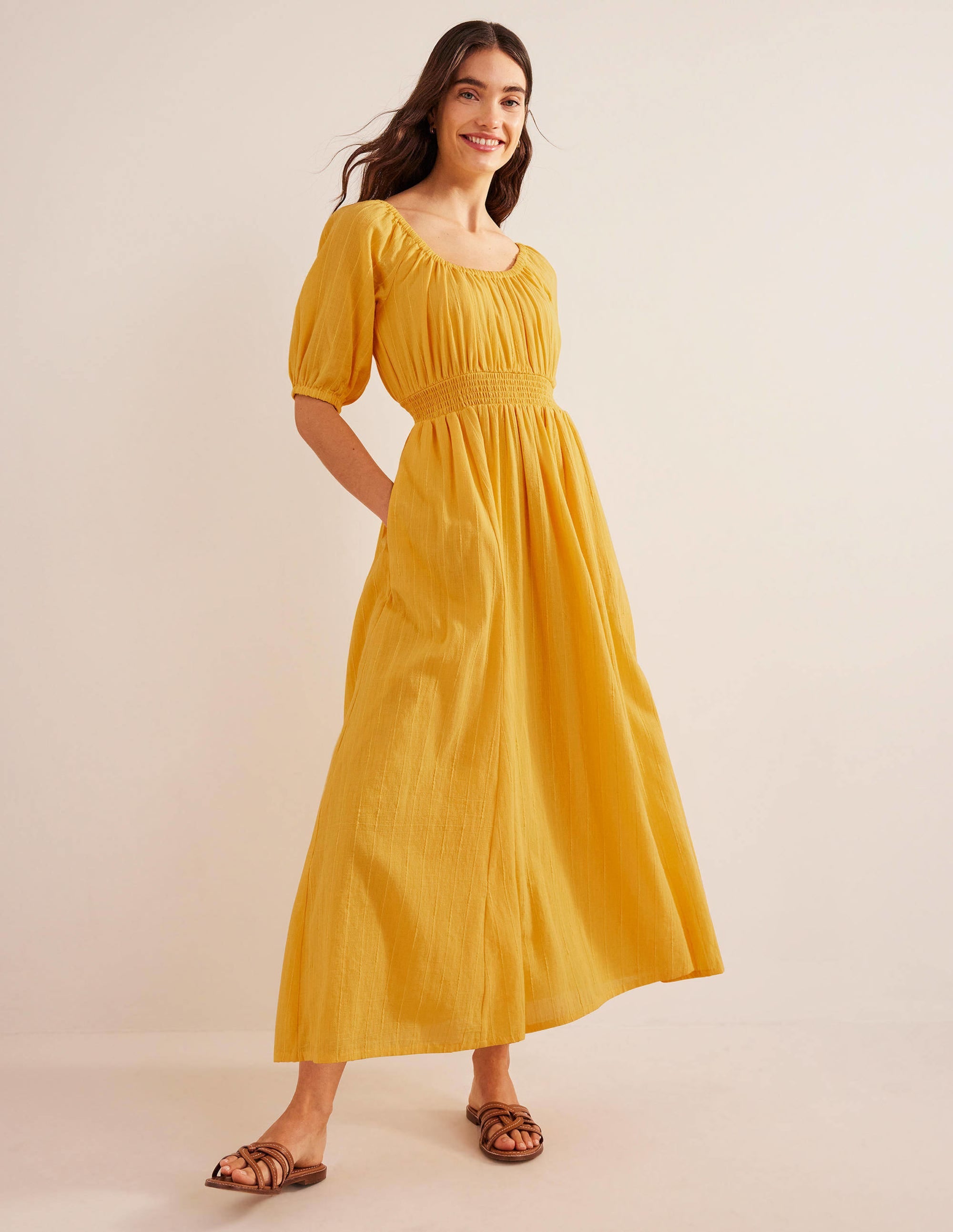 Scoop Neck Maxi Dress-Yellow Texture - Image 1