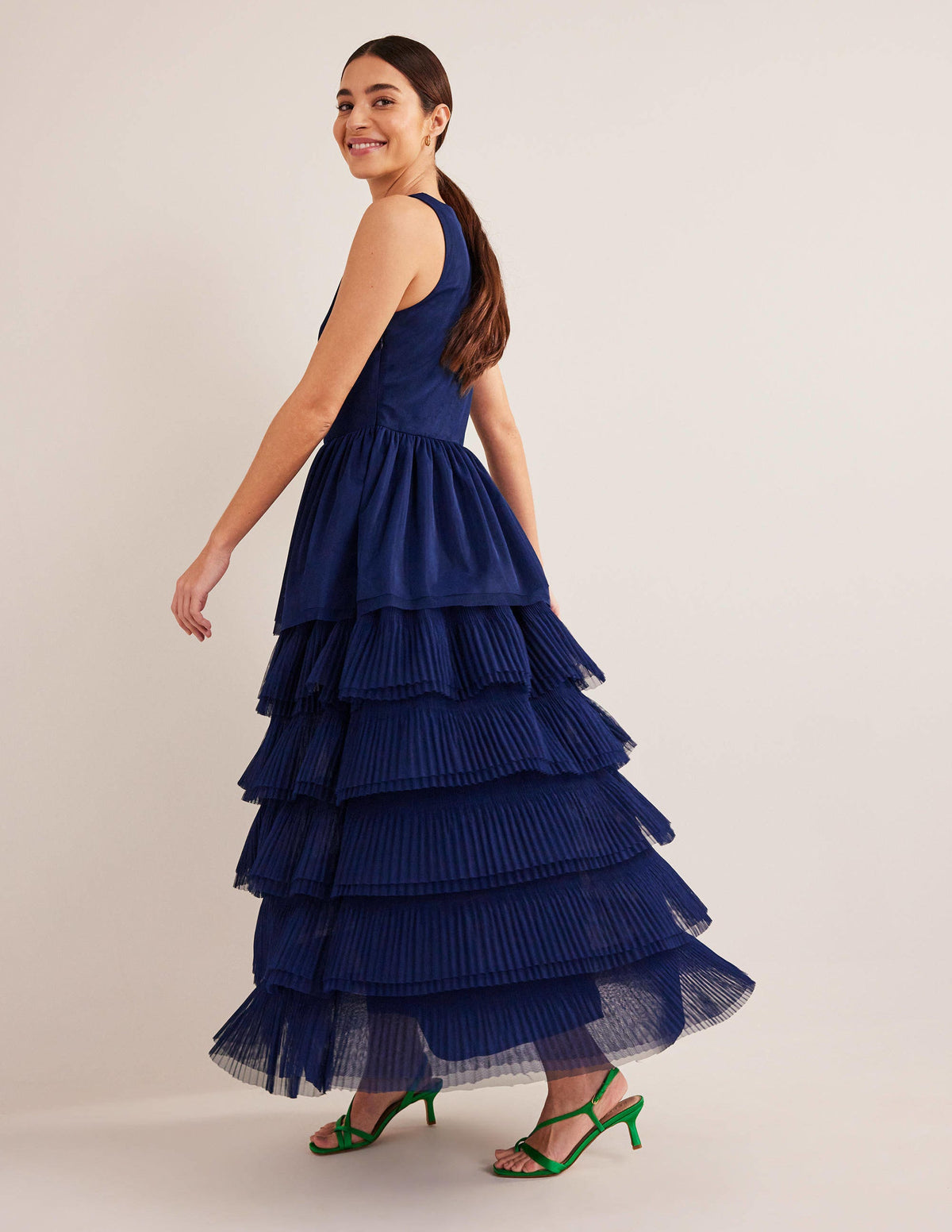 Tiered Tulle Maxi Dress-Navy - Image 1