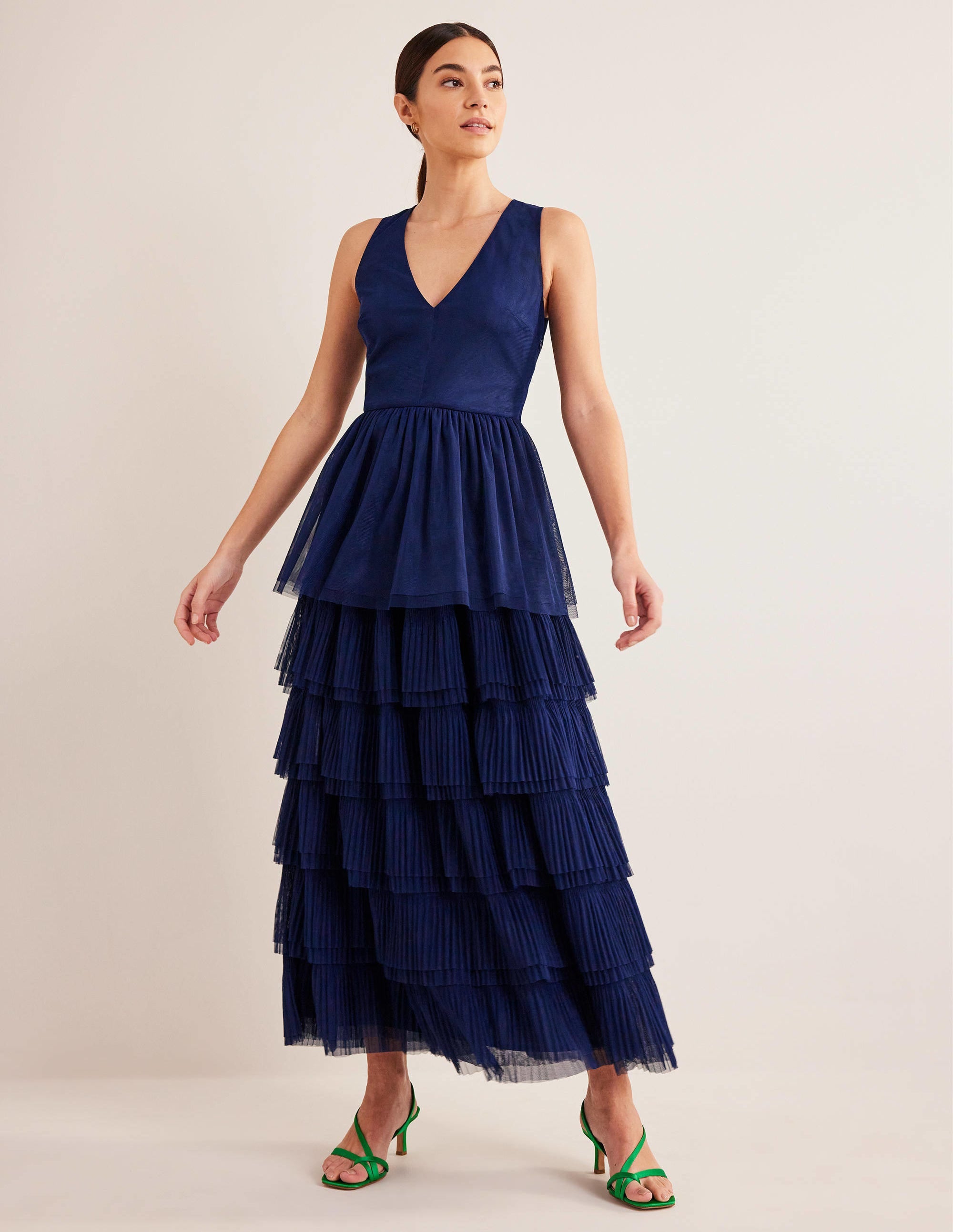 Tiered Tulle Maxi Dress-Navy - Image 2