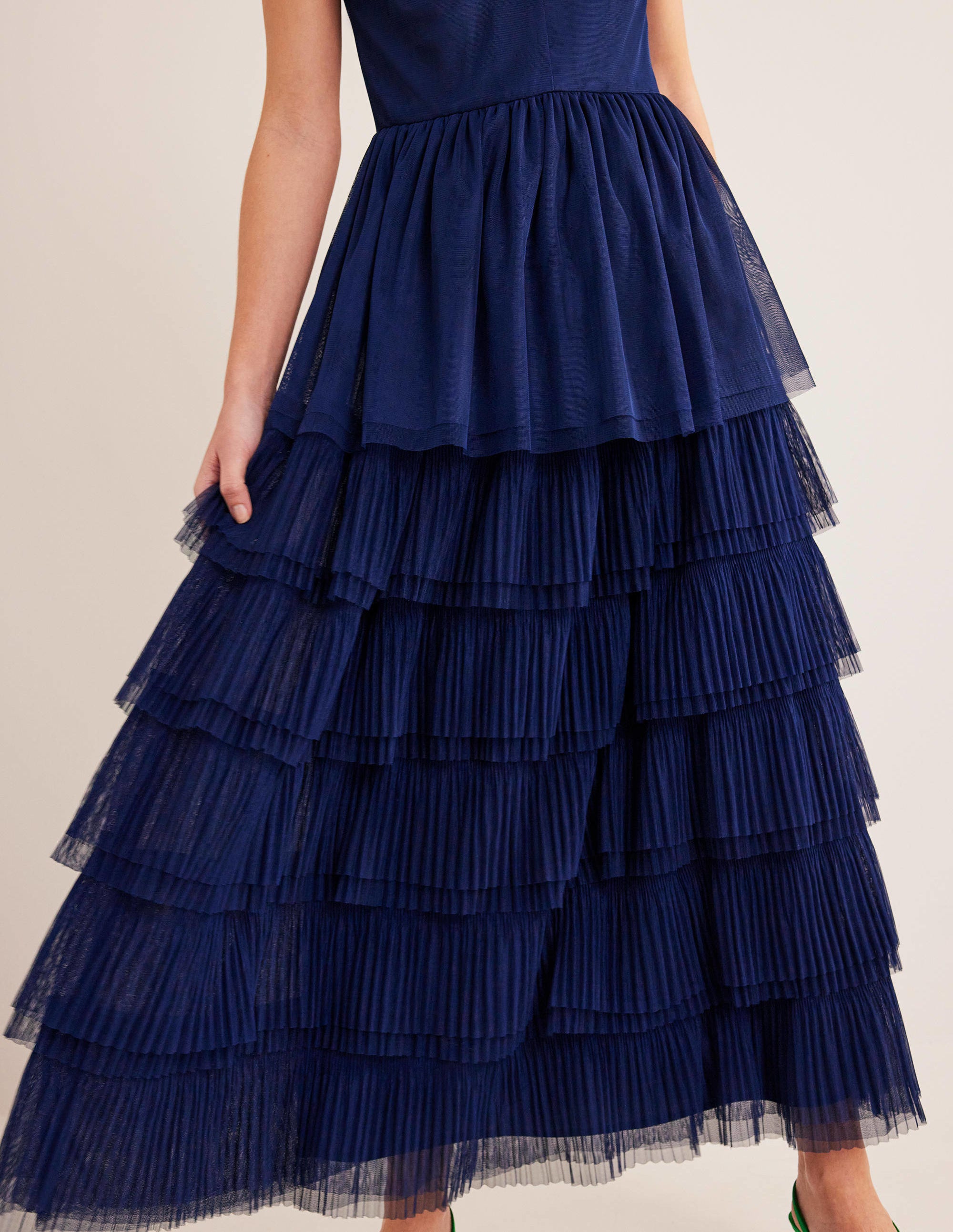 Tiered Tulle Maxi Dress-Navy - Image 3