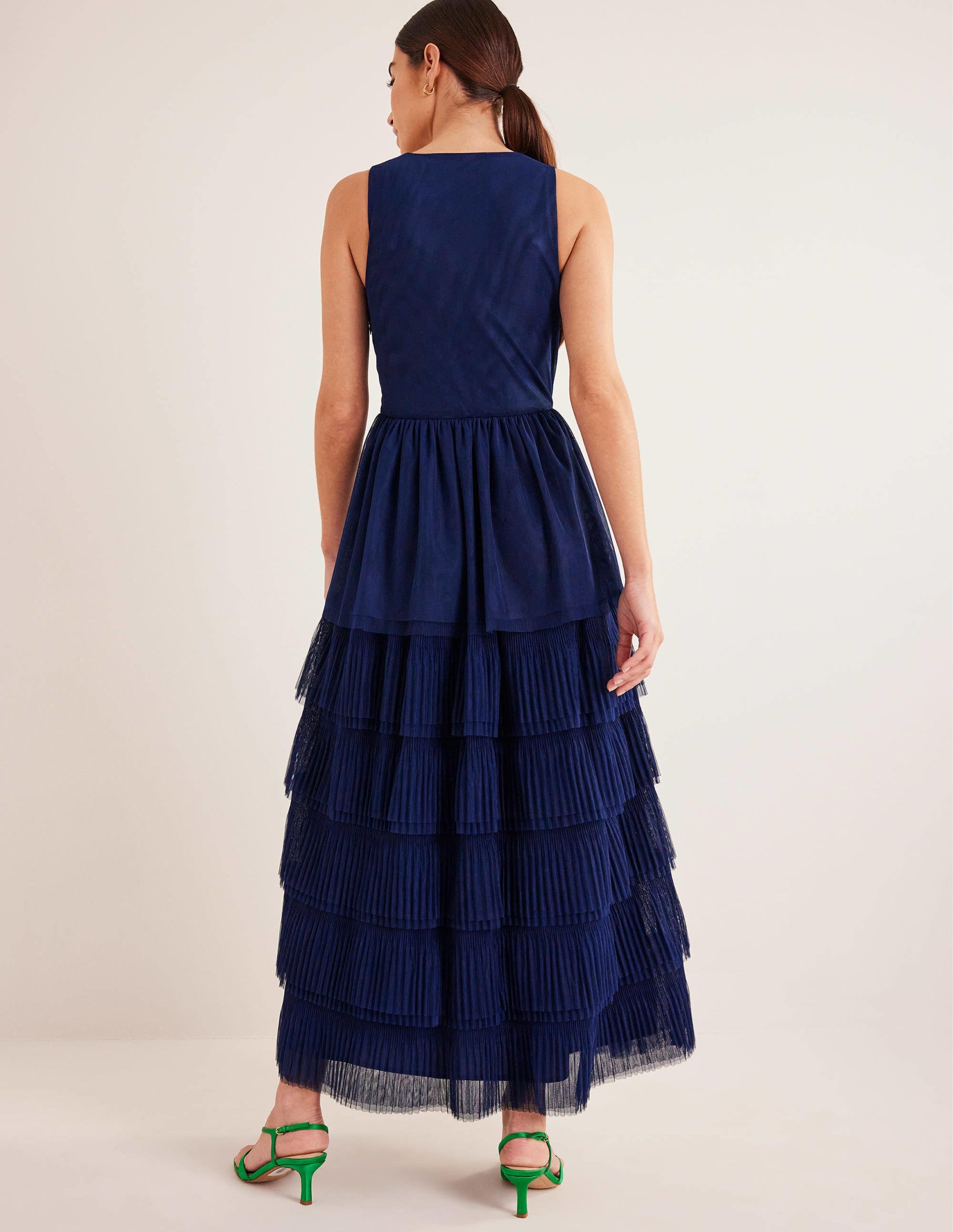Tiered Tulle Maxi Dress-Navy - Image 4