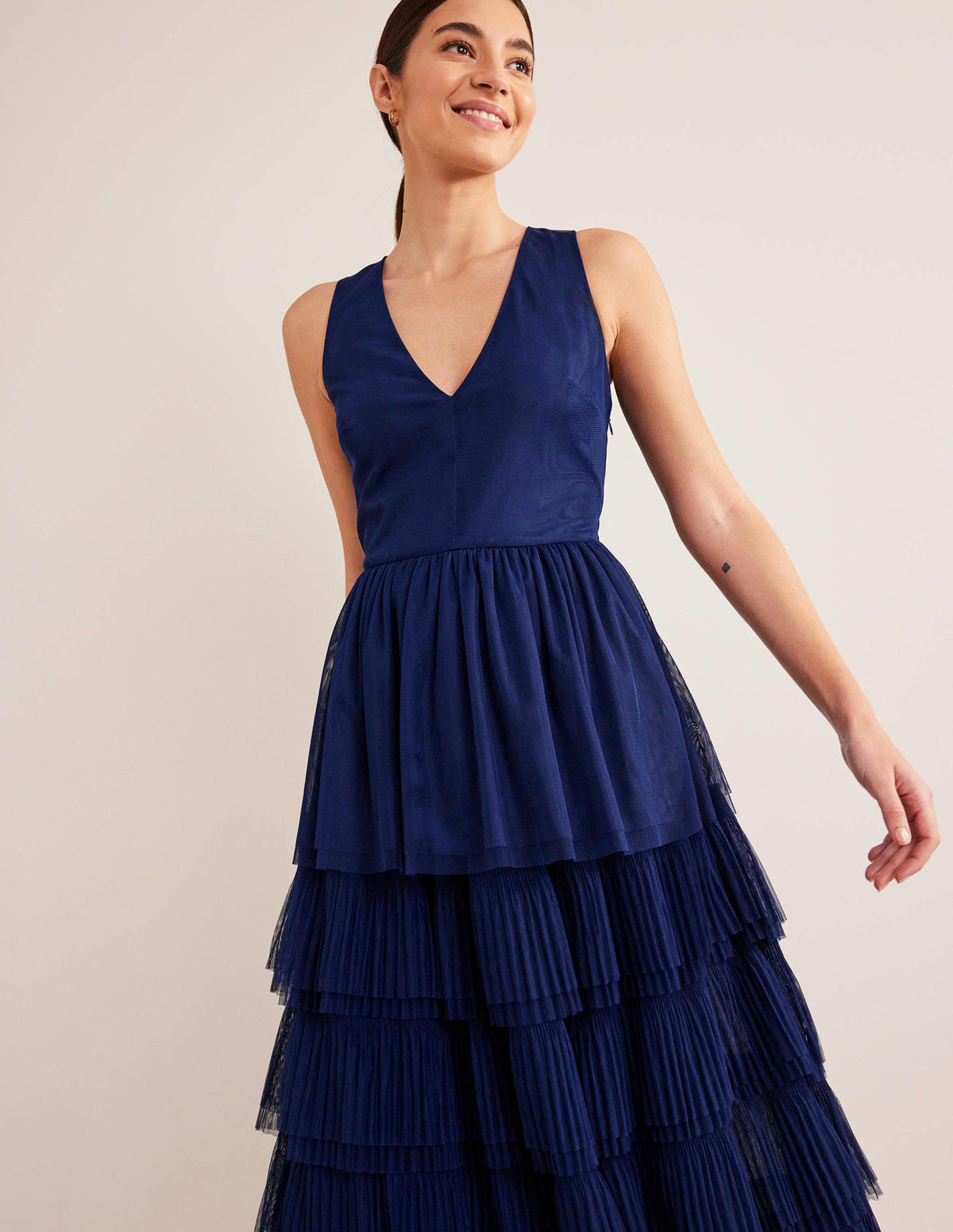 Tiered Tulle Maxi Dress-Navy-5