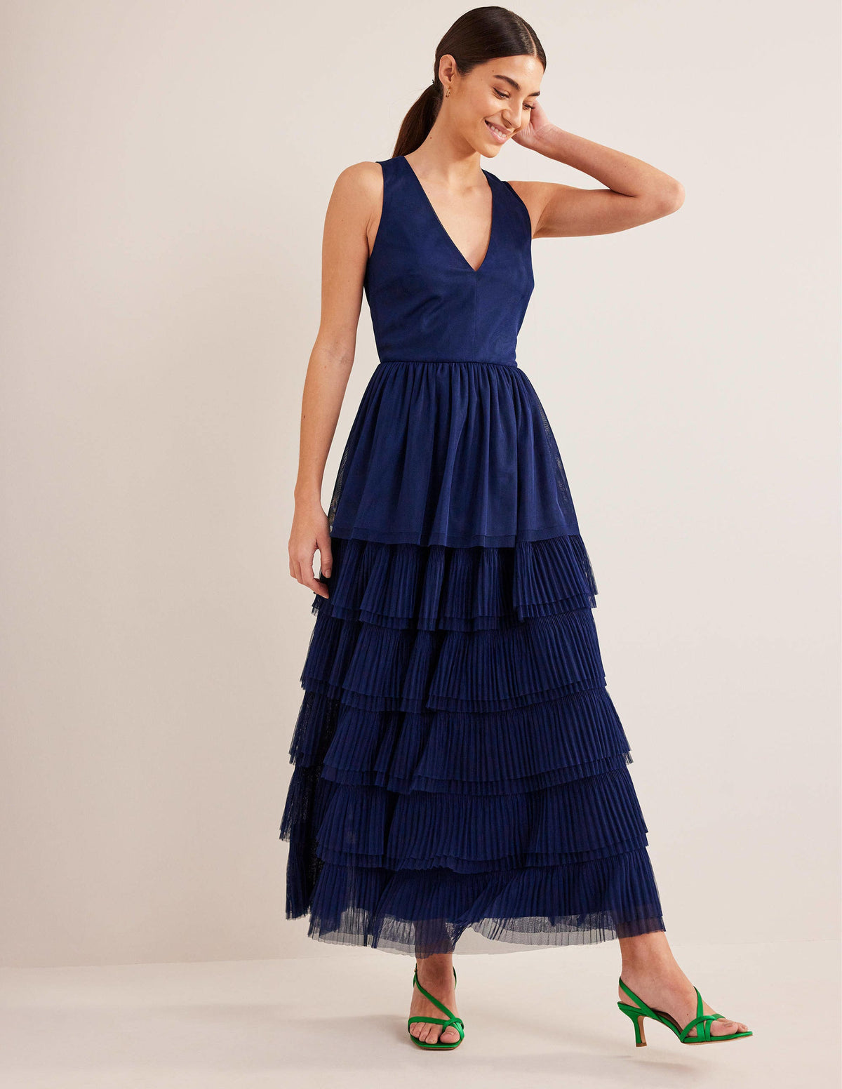 Tiered Tulle Maxi Dress-Navy-6
