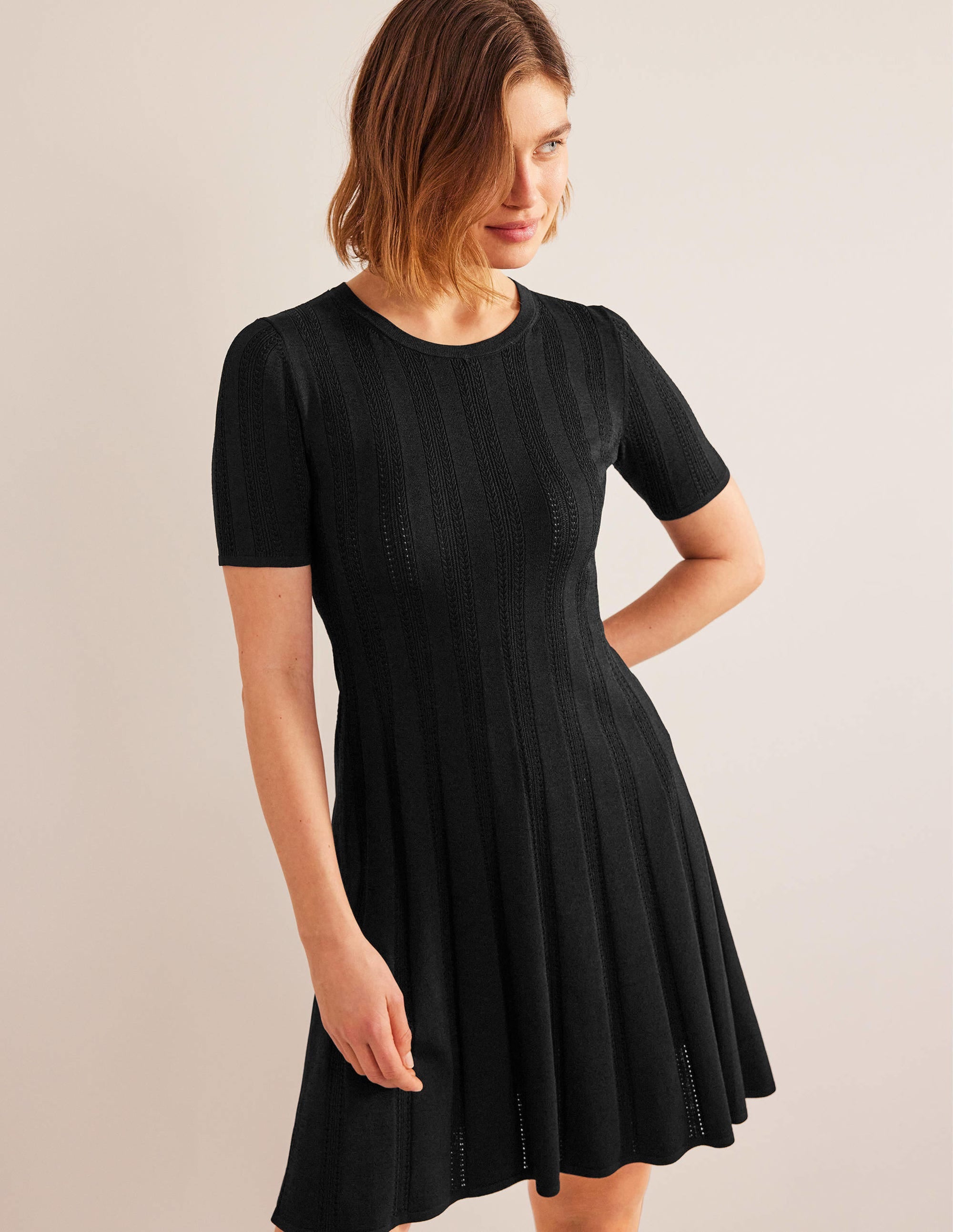 Flared Stitch Mini Dress-Black - Image 1