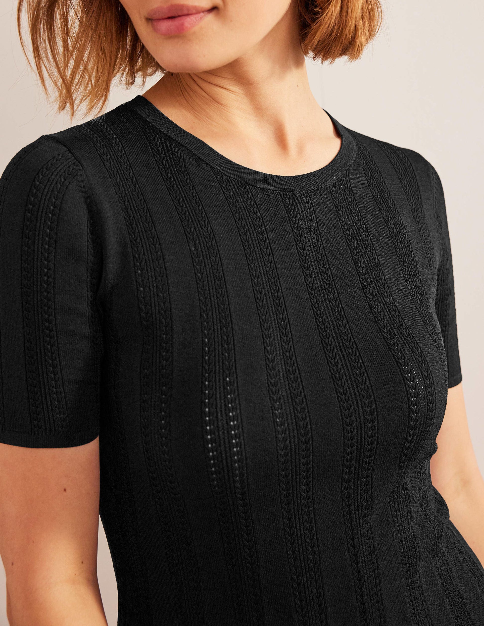 Flared Stitch Mini Dress-Black-2