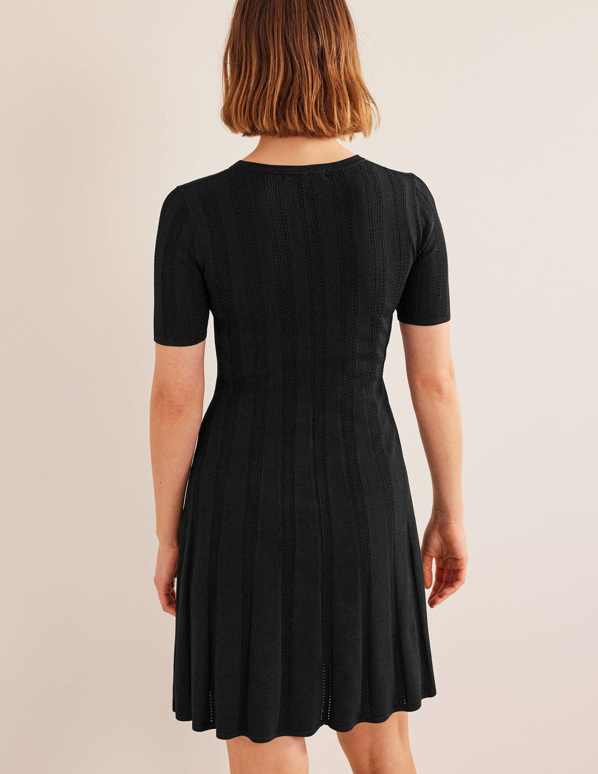 Flared Stitch Mini Dress-Black - Image 3