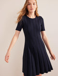 Flared Stitch Mini Dress-Navy