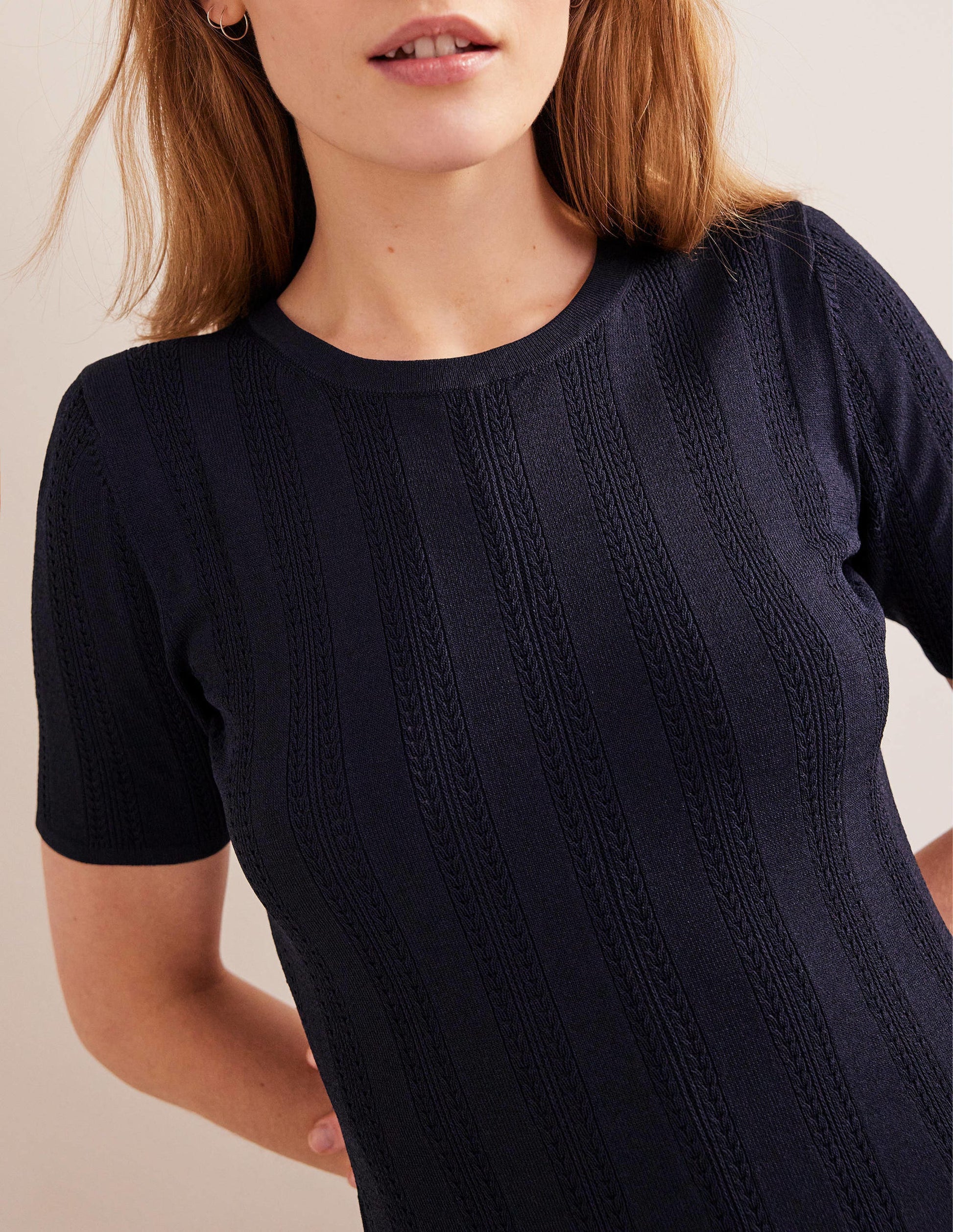 Flared Stitch Mini Dress-Navy-2