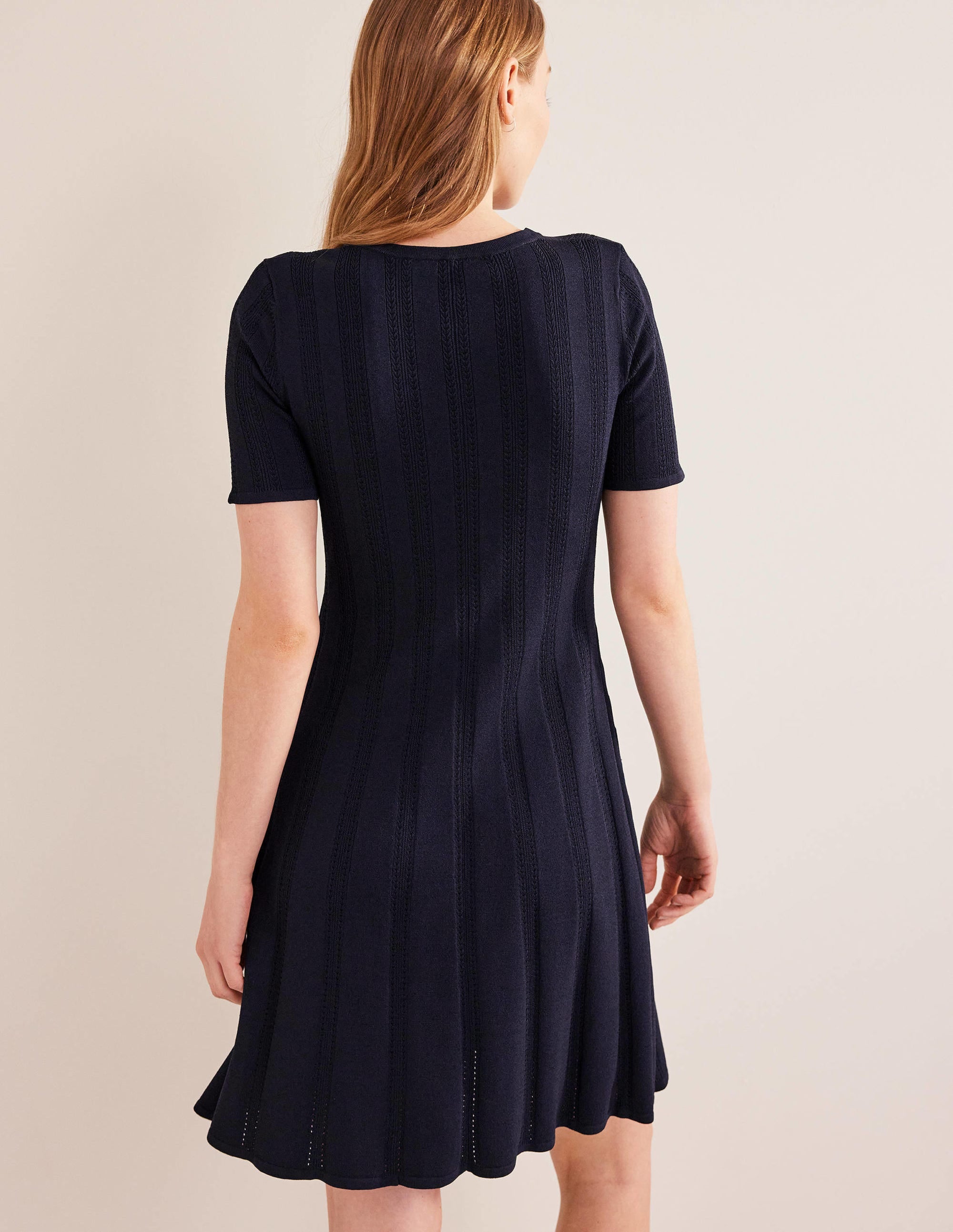 Flared Stitch Mini Dress-Navy - Image 3