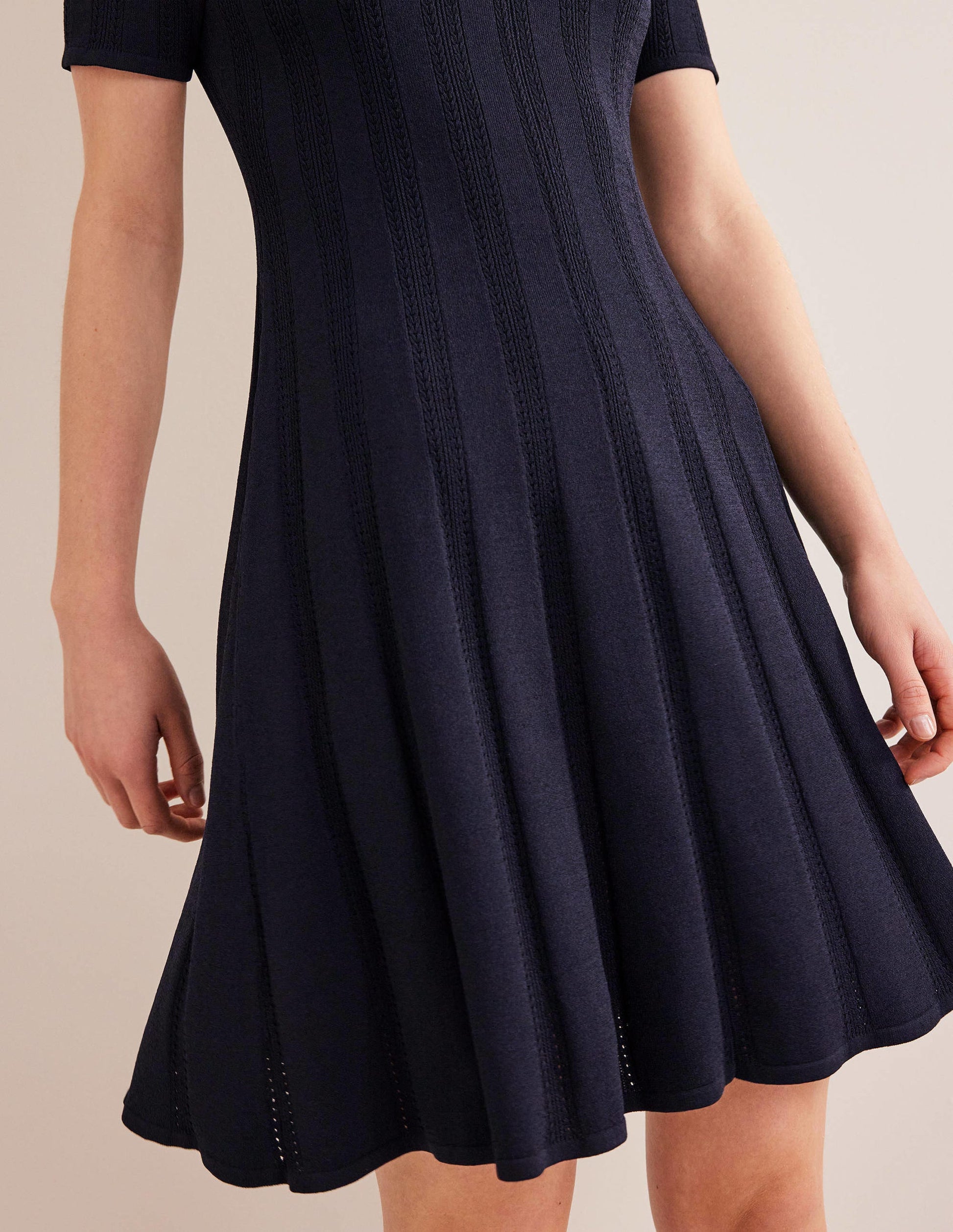 Flared Stitch Mini Dress-Navy-4