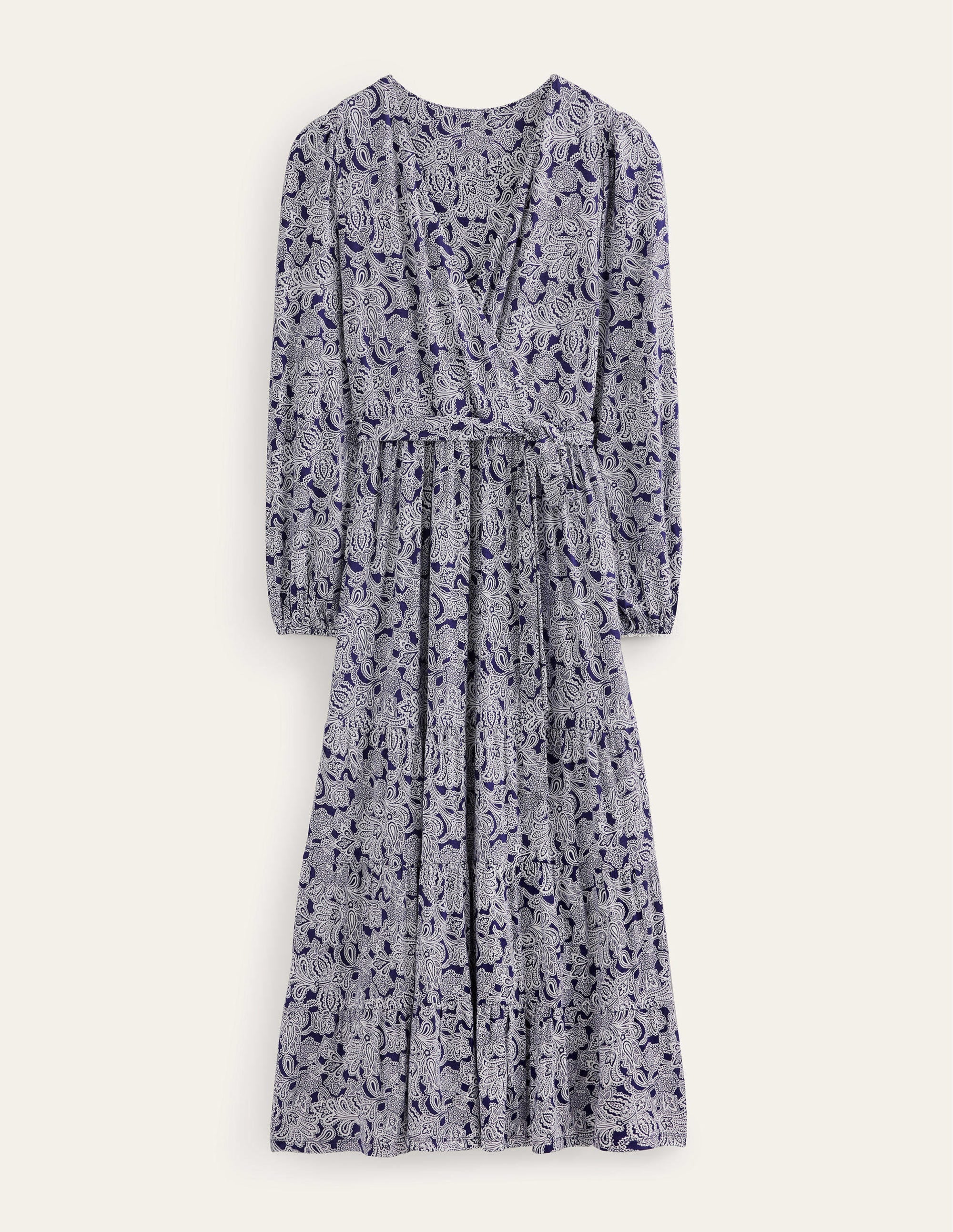 Multi Tiered Wrap Maxi Dress-Prussian Blue, Paisley Bud - Image 5