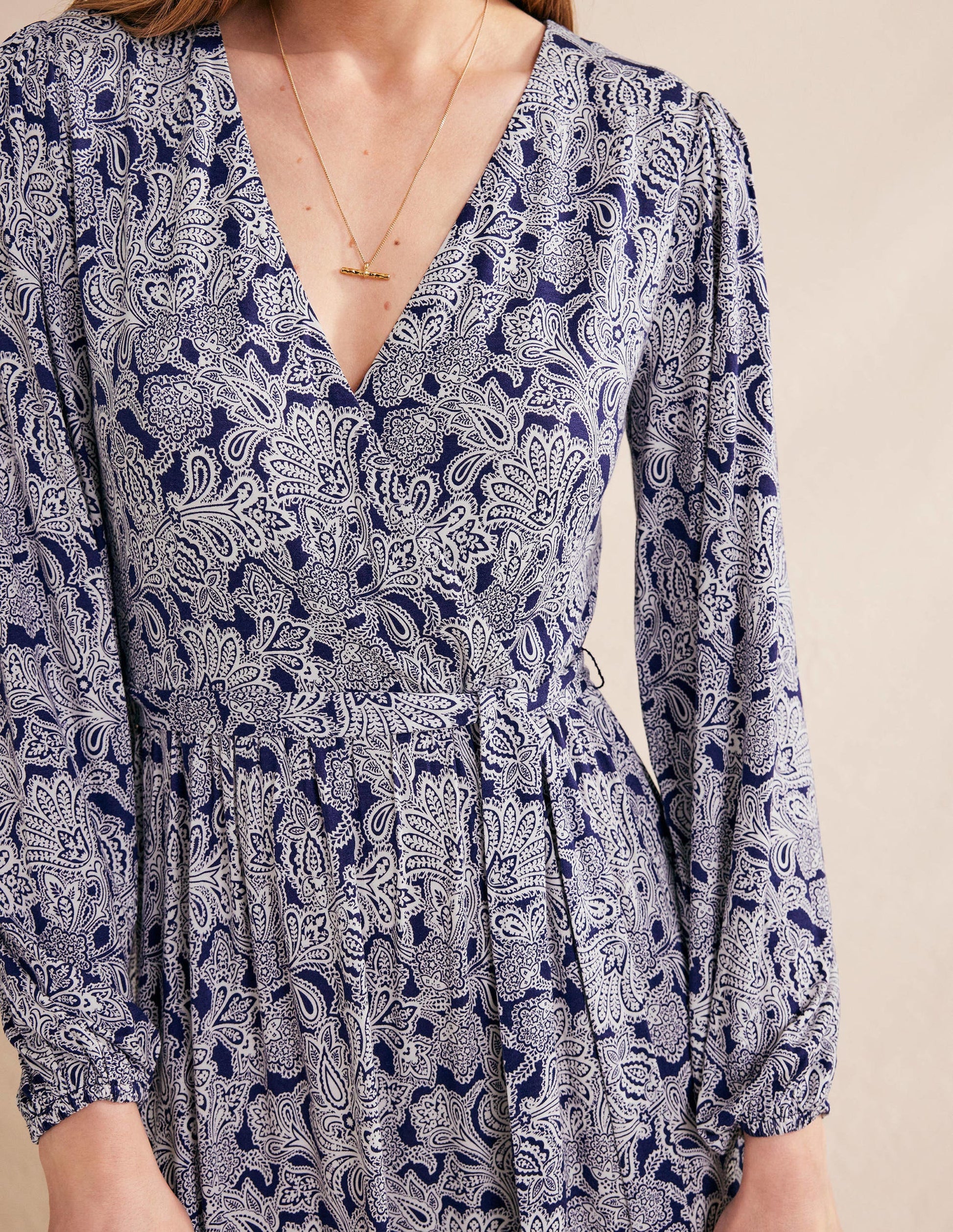 Multi Tiered Wrap Maxi Dress-Prussian Blue, Paisley Bud-2