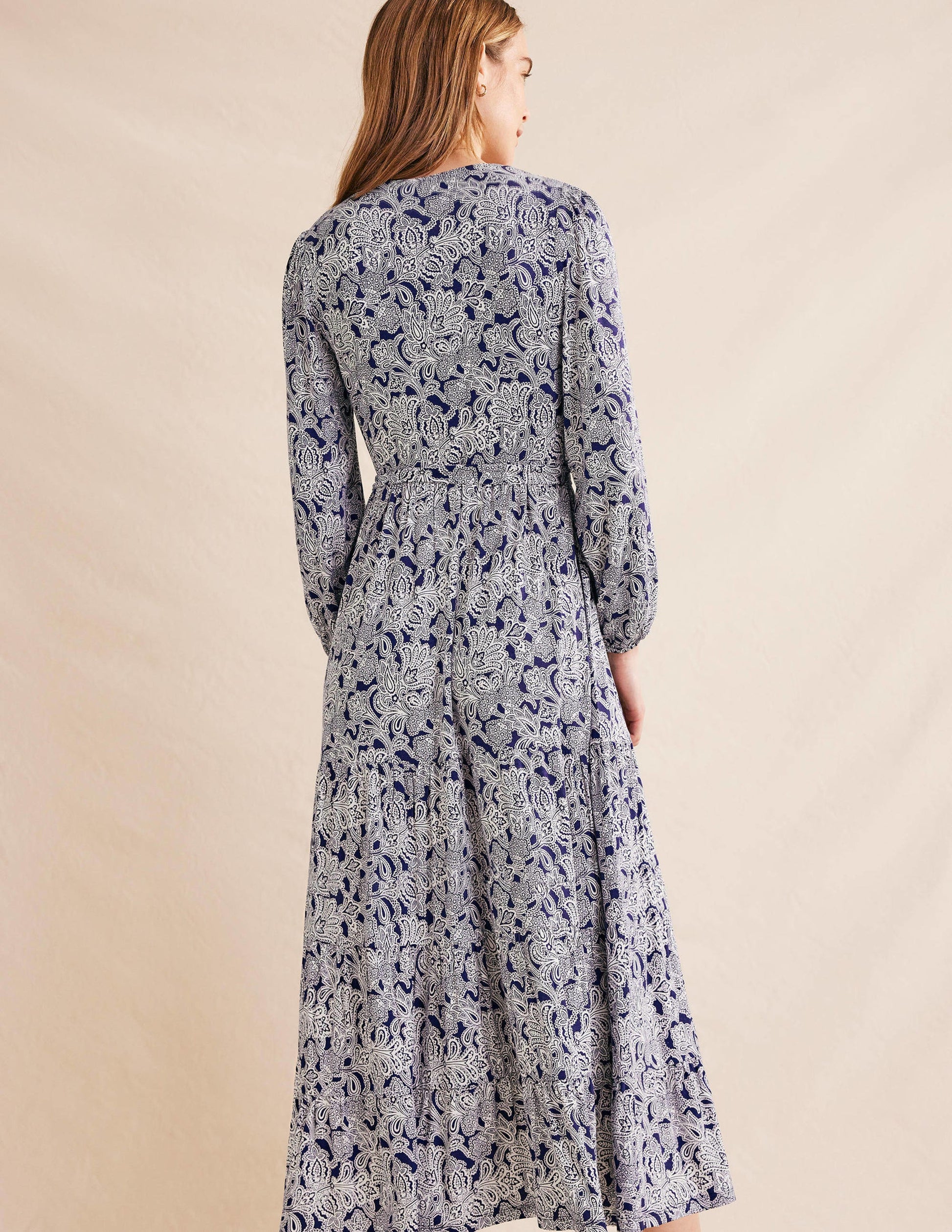 Multi Tiered Wrap Maxi Dress-Prussian Blue, Paisley Bud-3