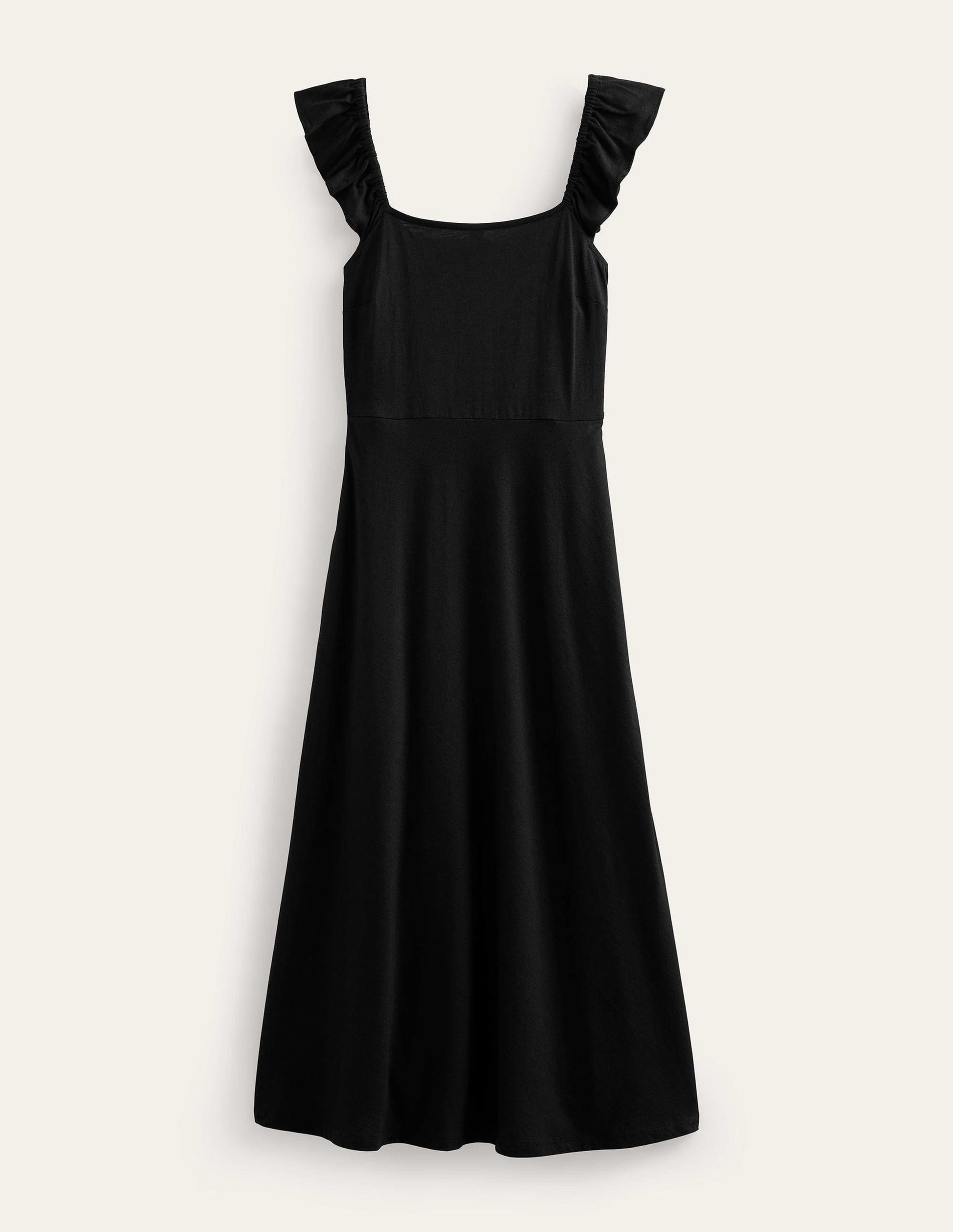Frill Detail Jersey Midi Dress-Black-6
