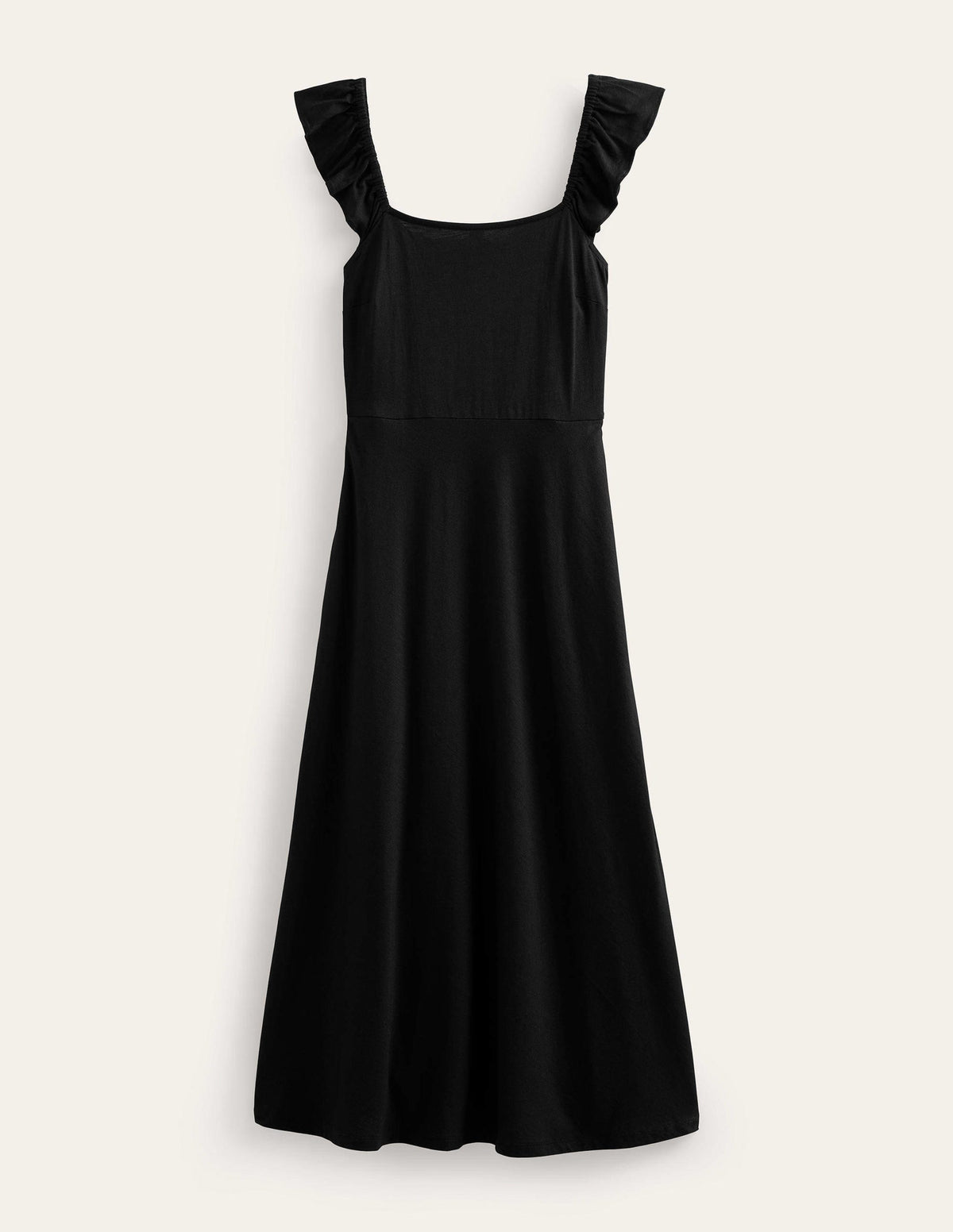 Frill Detail Jersey Midi Dress-Black - Image 6