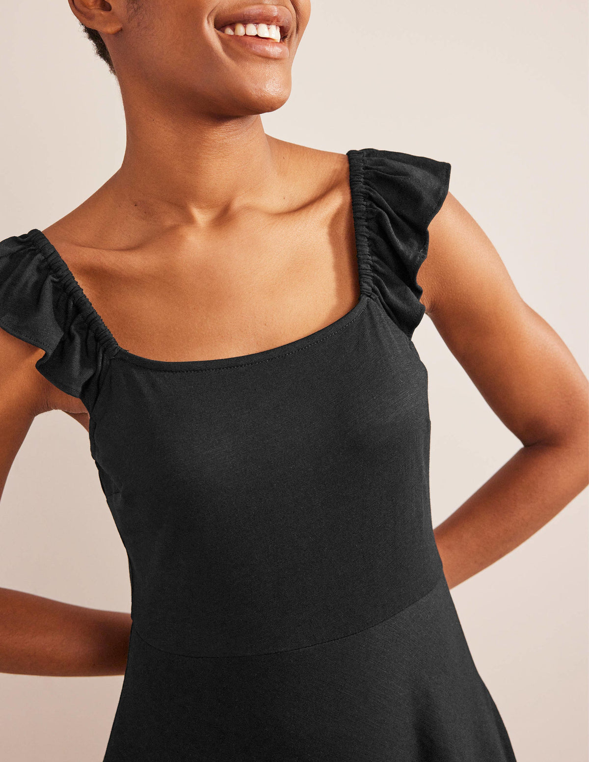 Frill Detail Jersey Midi Dress-Black-2