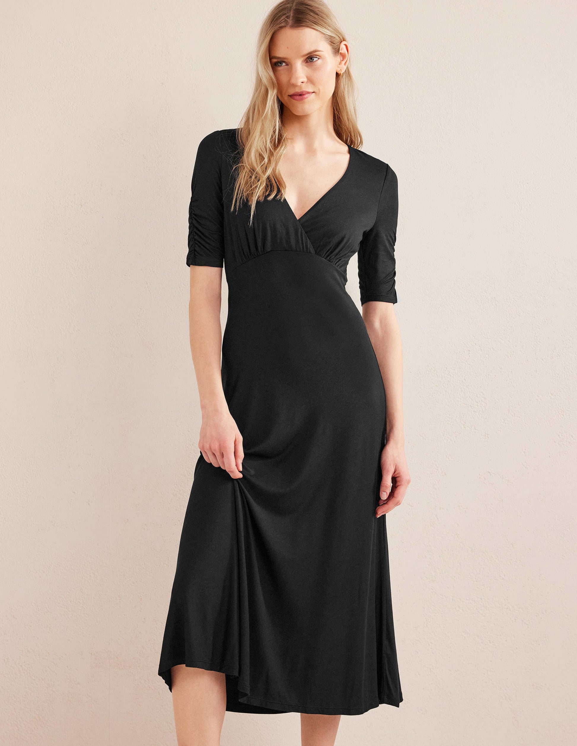 Rebecca Jersey Midi Tea Dress-Black-1