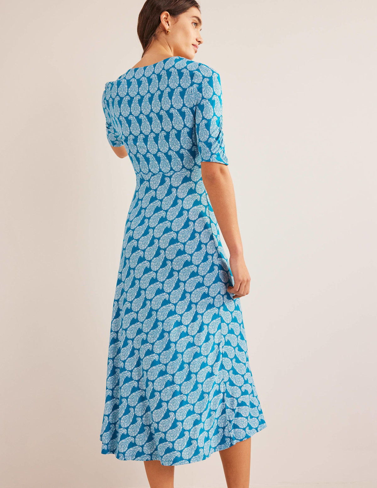 Rebecca Jersey Midi Tea Dress-Crystal Teal, Sweet Paisley - Image 3