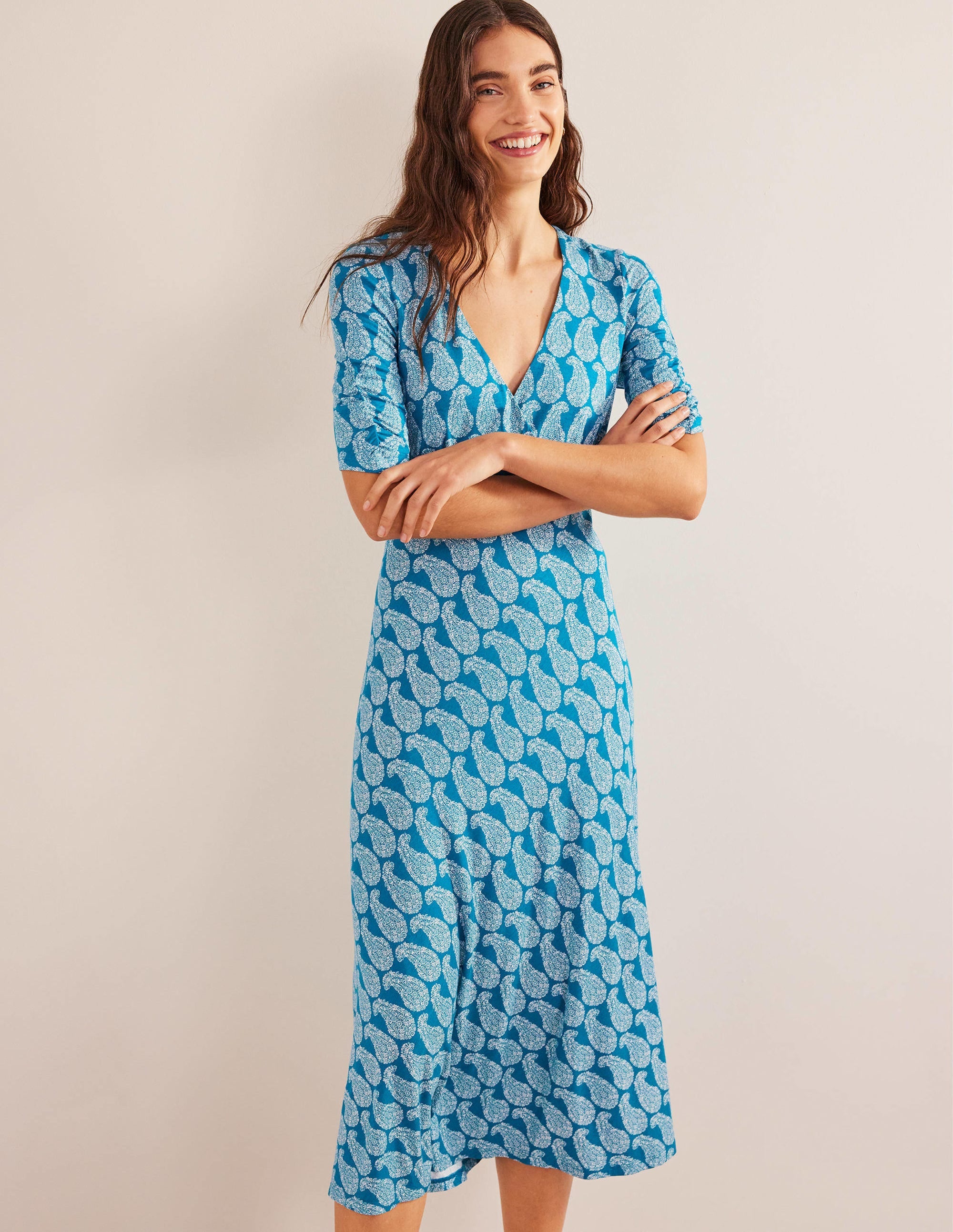 Rebecca Jersey Midi Tea Dress-Crystal Teal, Sweet Paisley - Image 4
