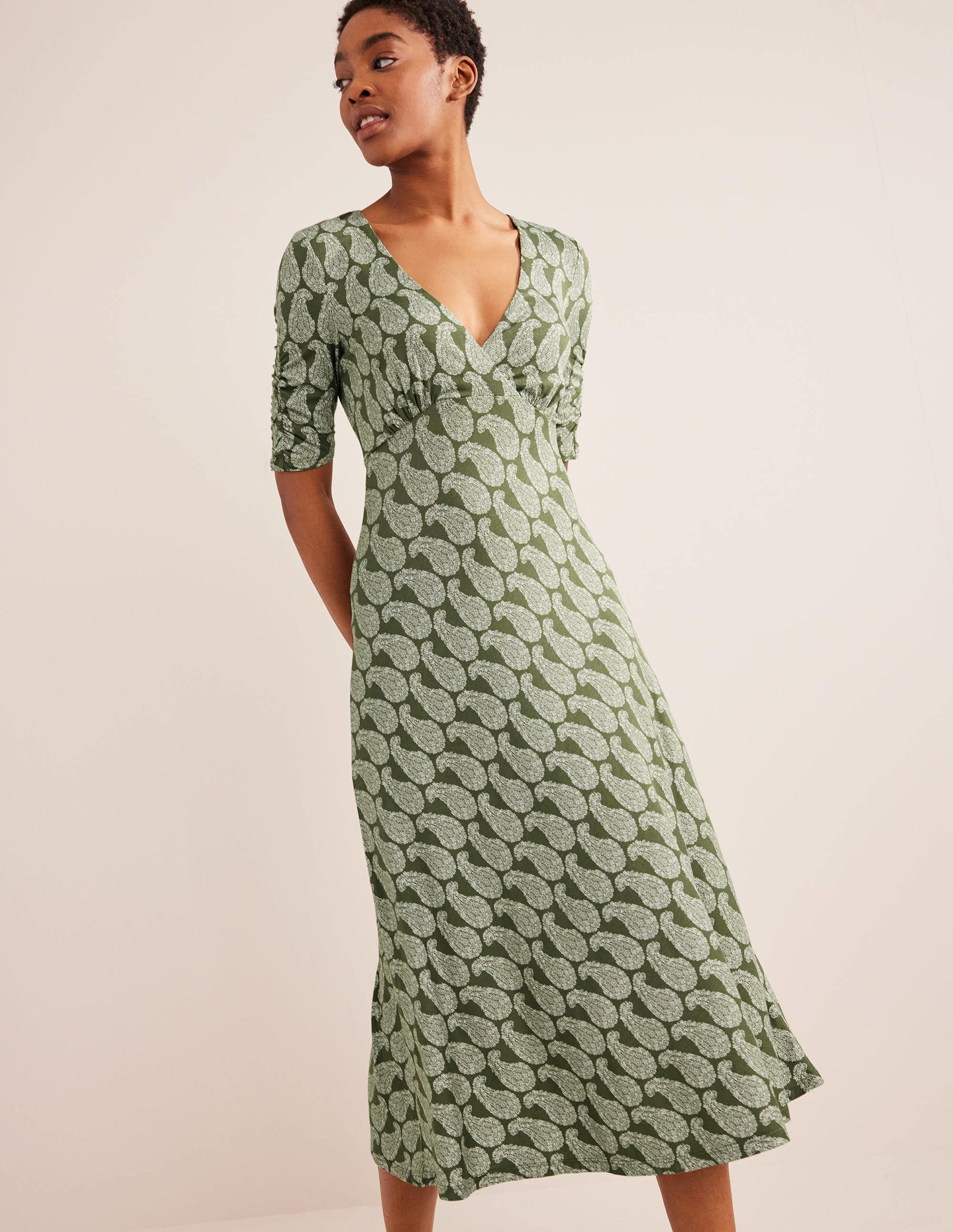 Rebecca Jersey Midi Tea Dress-Spruce, Sweet Paisley - Image 1