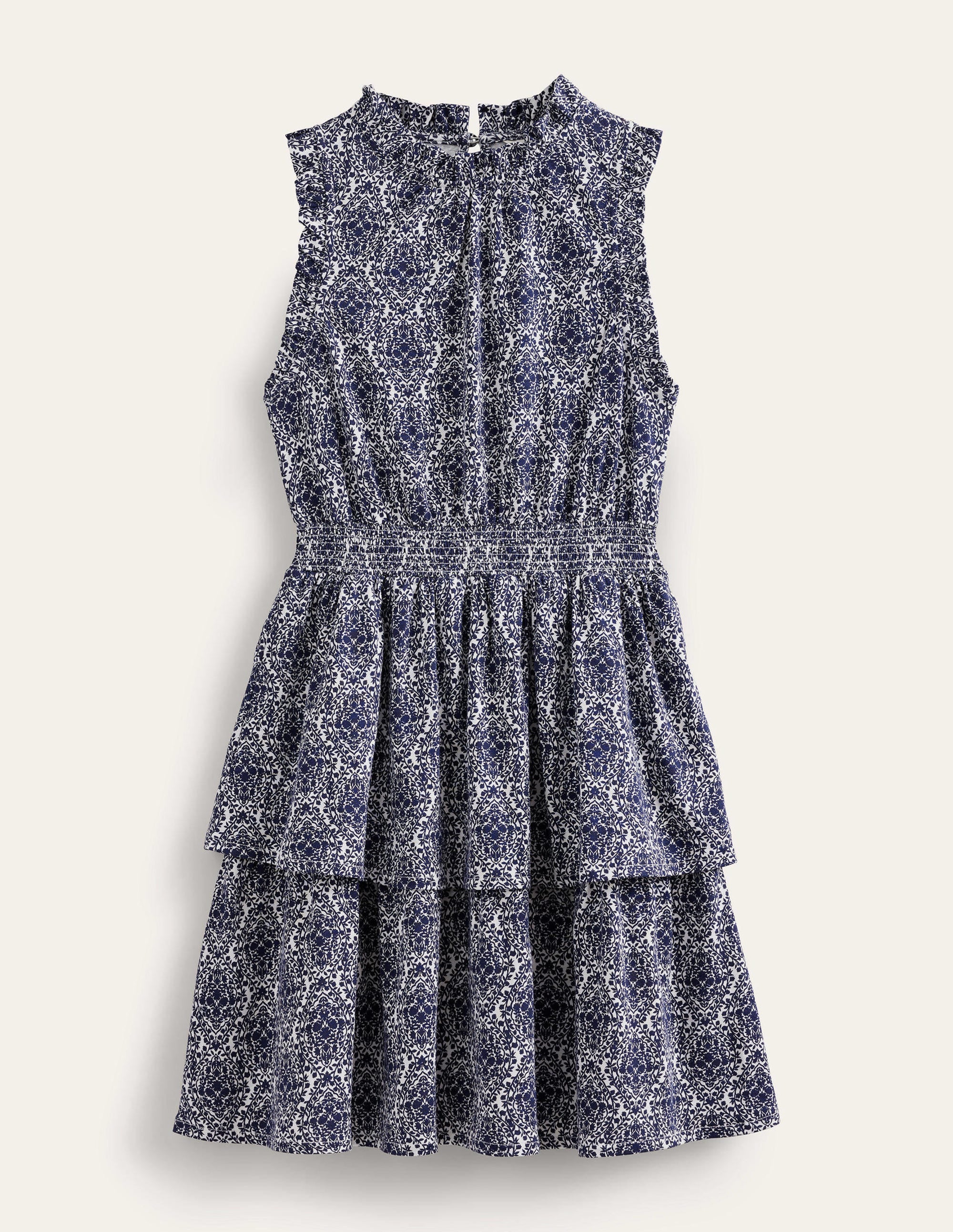 Ruffle Jersey Mini Dress-Prussian Blue, Vine Terrace - Image 5