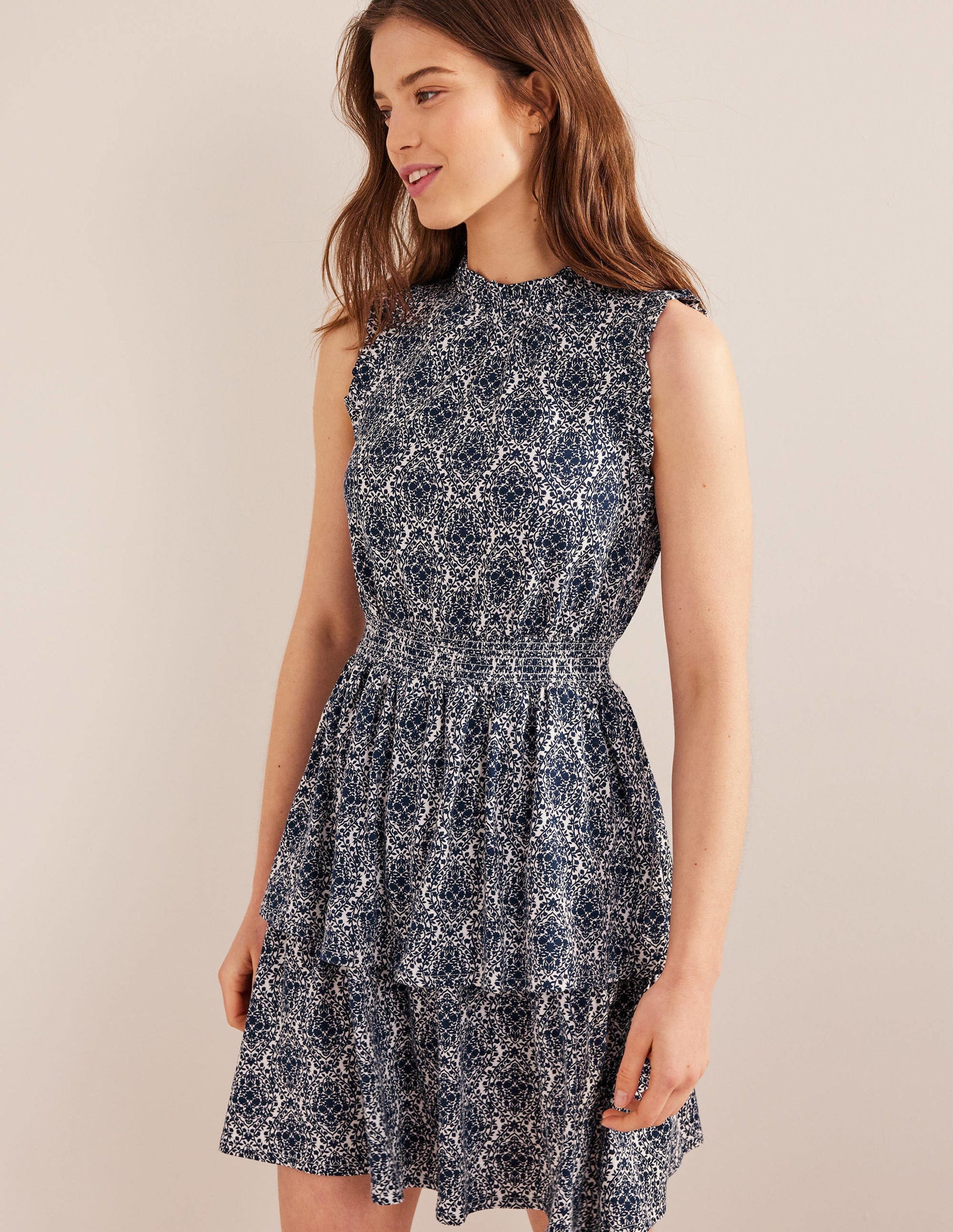 Ruffle Jersey Mini Dress-Prussian Blue, Vine Terrace-1