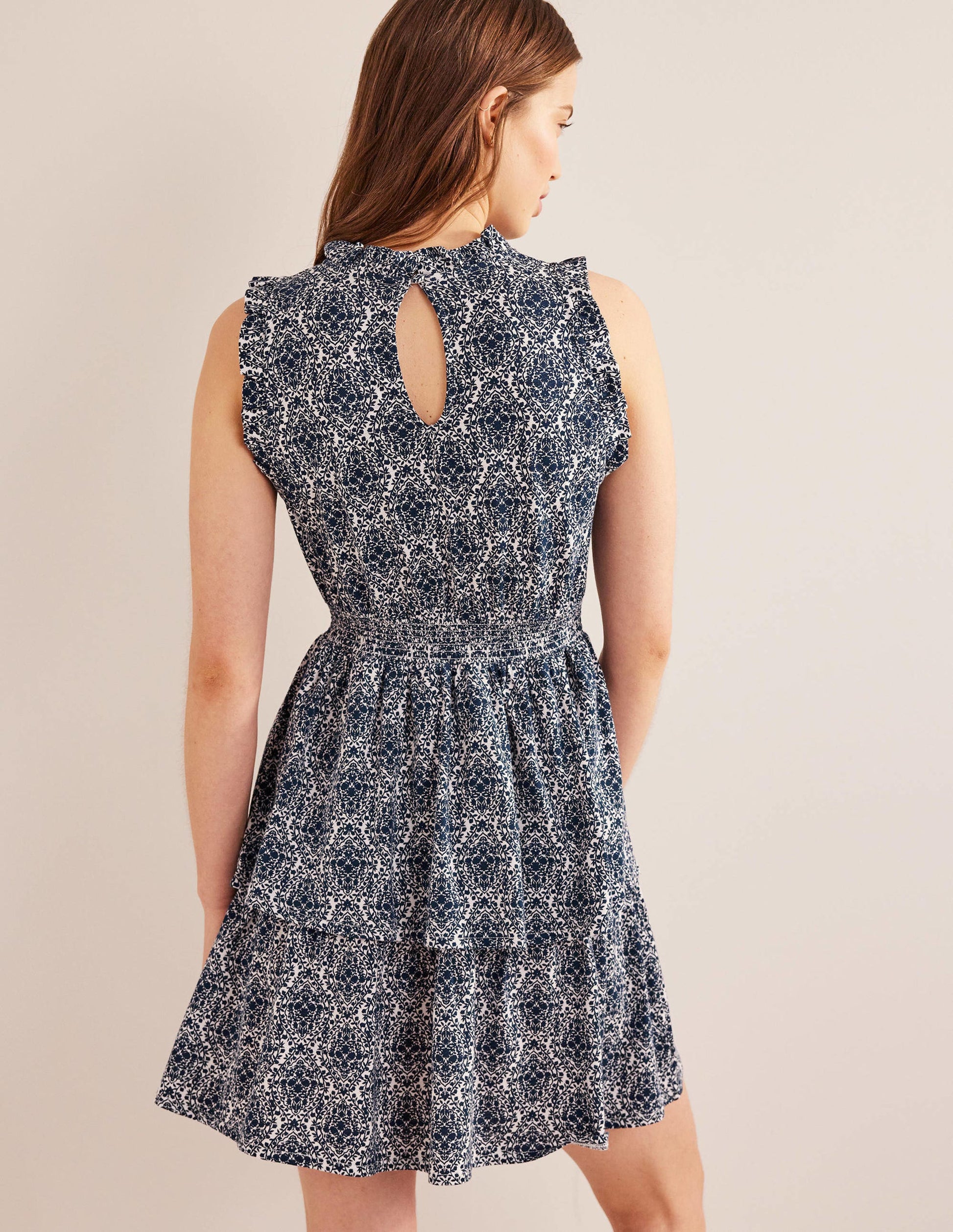 Ruffle Jersey Mini Dress-Prussian Blue, Vine Terrace-3