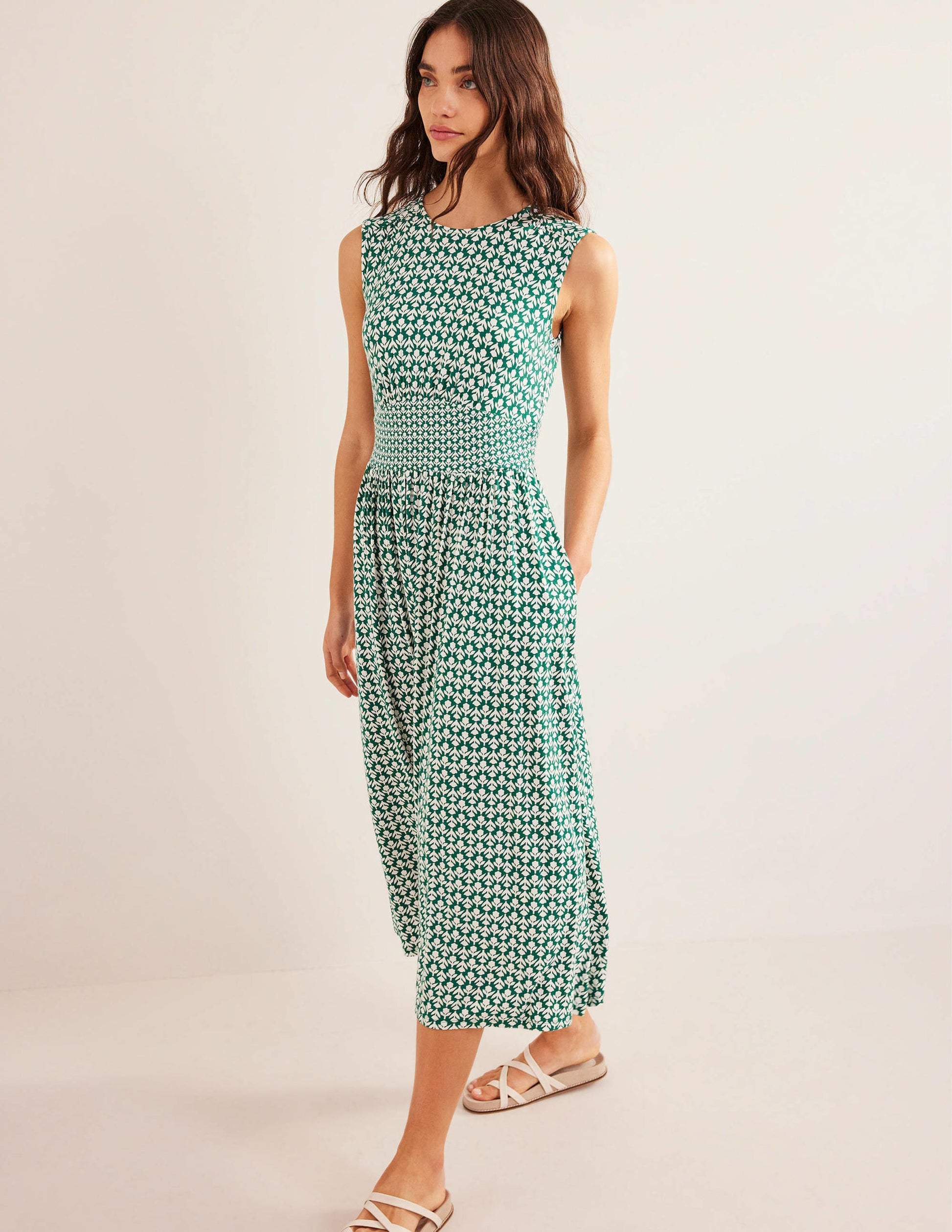 Thea Sleeveless Midi Dress-Bottle Green, Tulip Pop-1