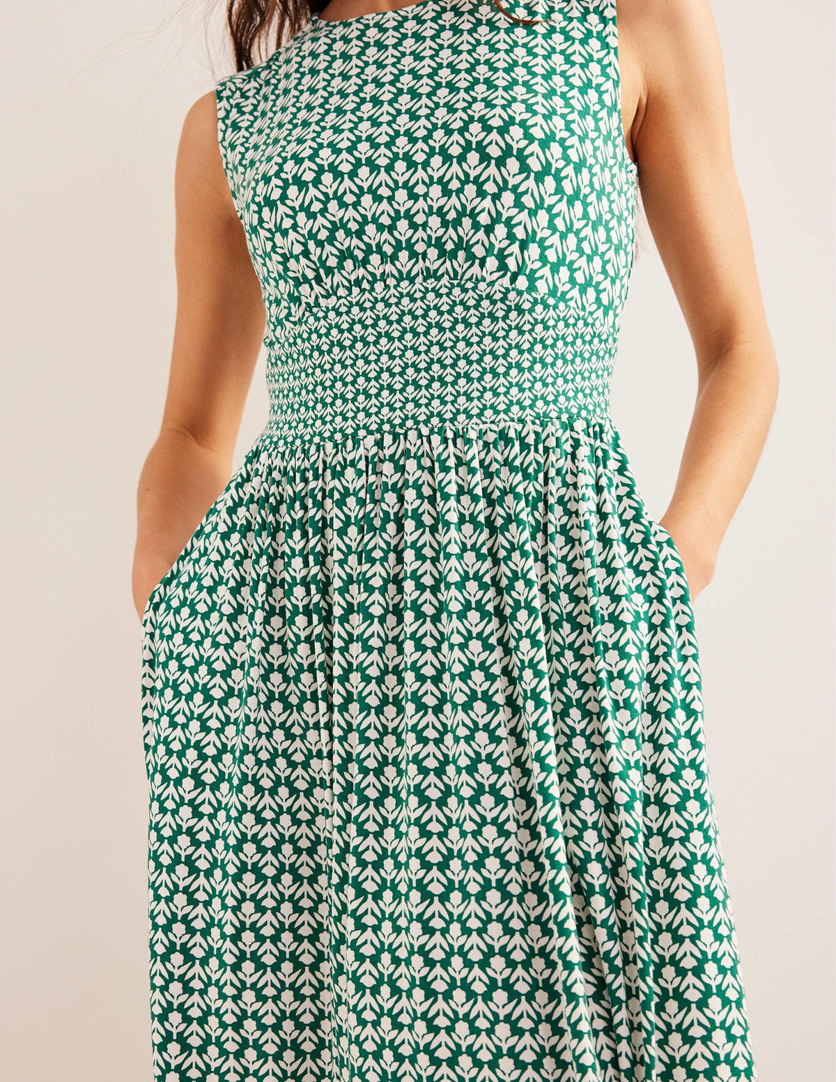 Thea Sleeveless Midi Dress-Bottle Green, Tulip Pop - Image 2