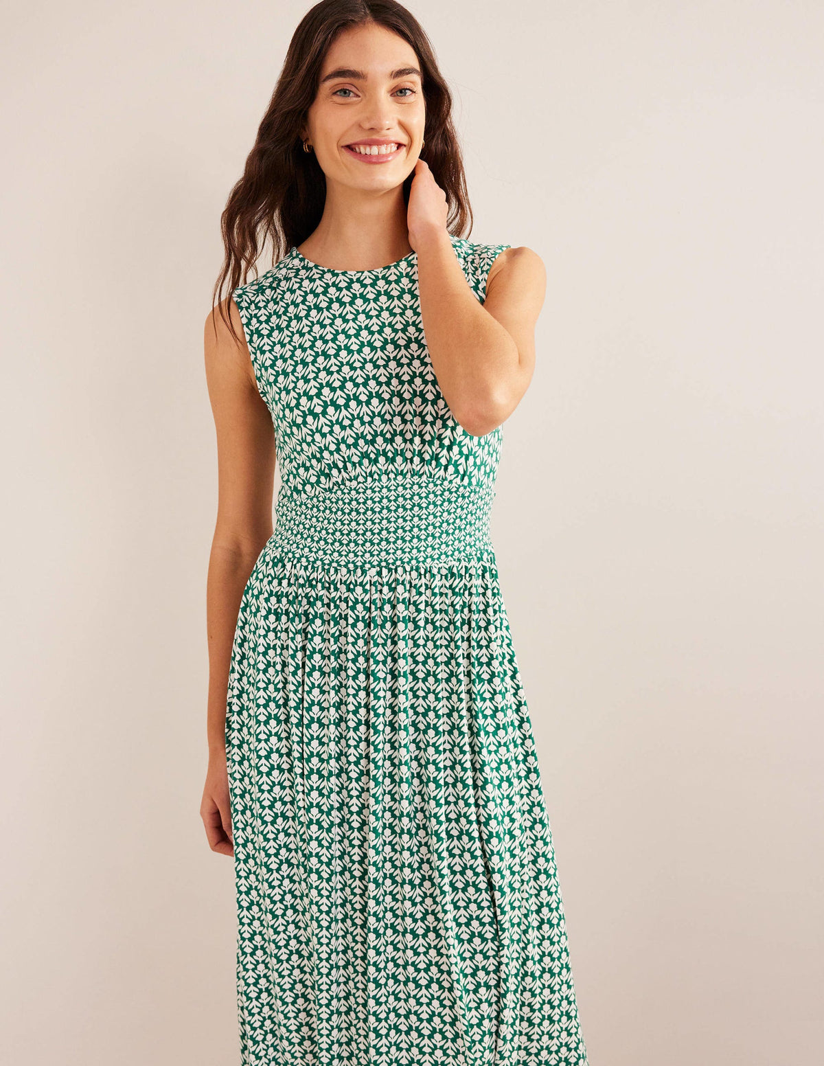 Thea Sleeveless Midi Dress-Bottle Green, Tulip Pop - Image 4