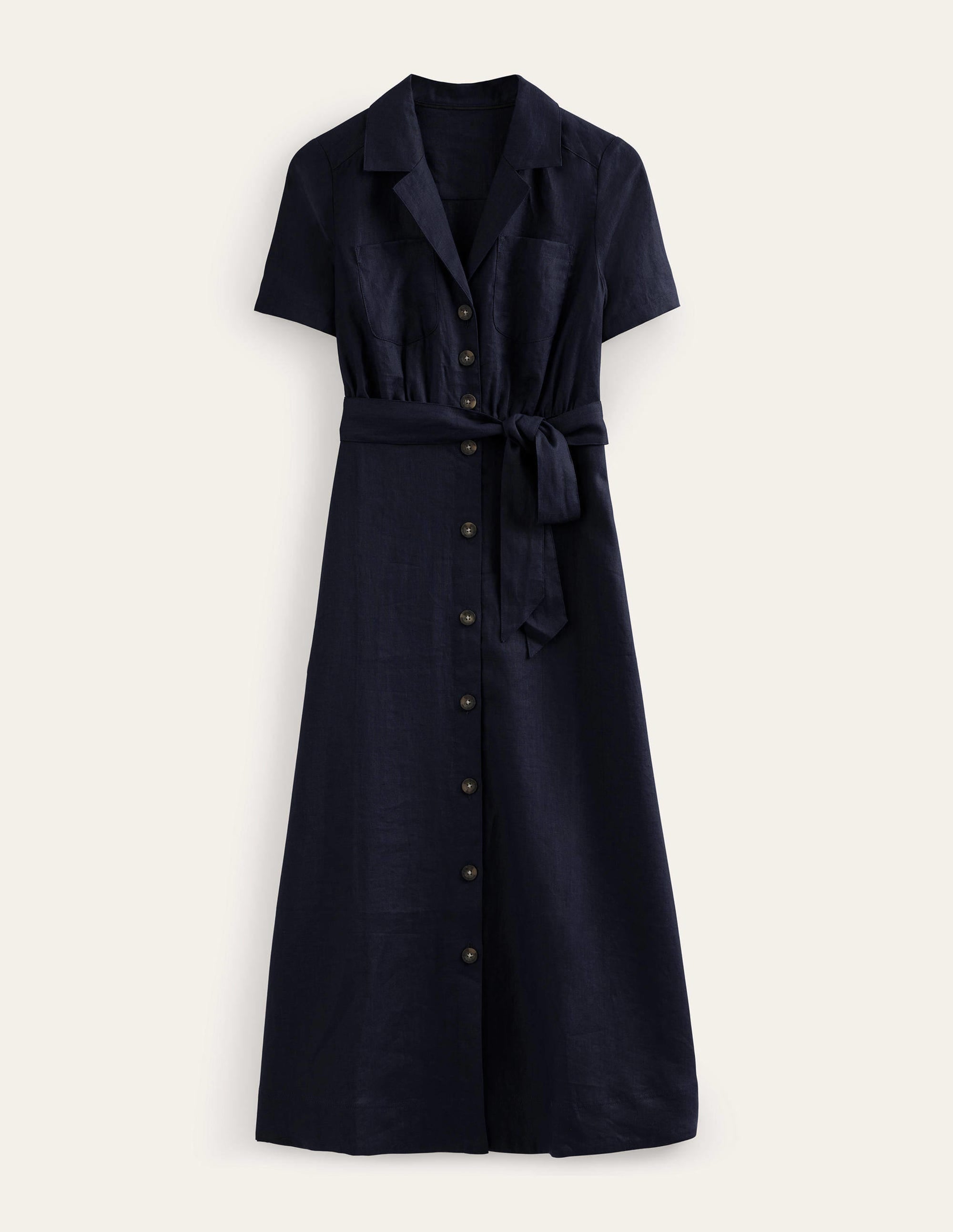 Linen Maxi Shirt Dress-Navy - Image 6