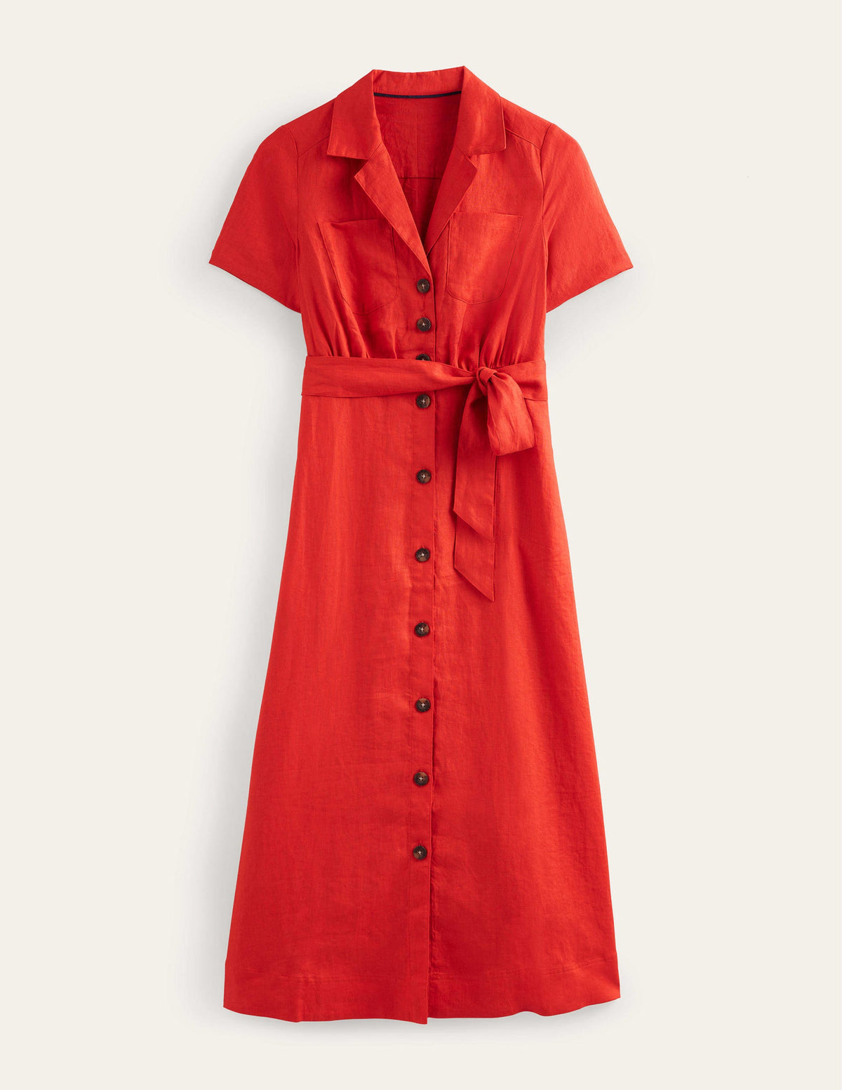 Linen Maxi Shirt Dress-Vermillion - Image 5