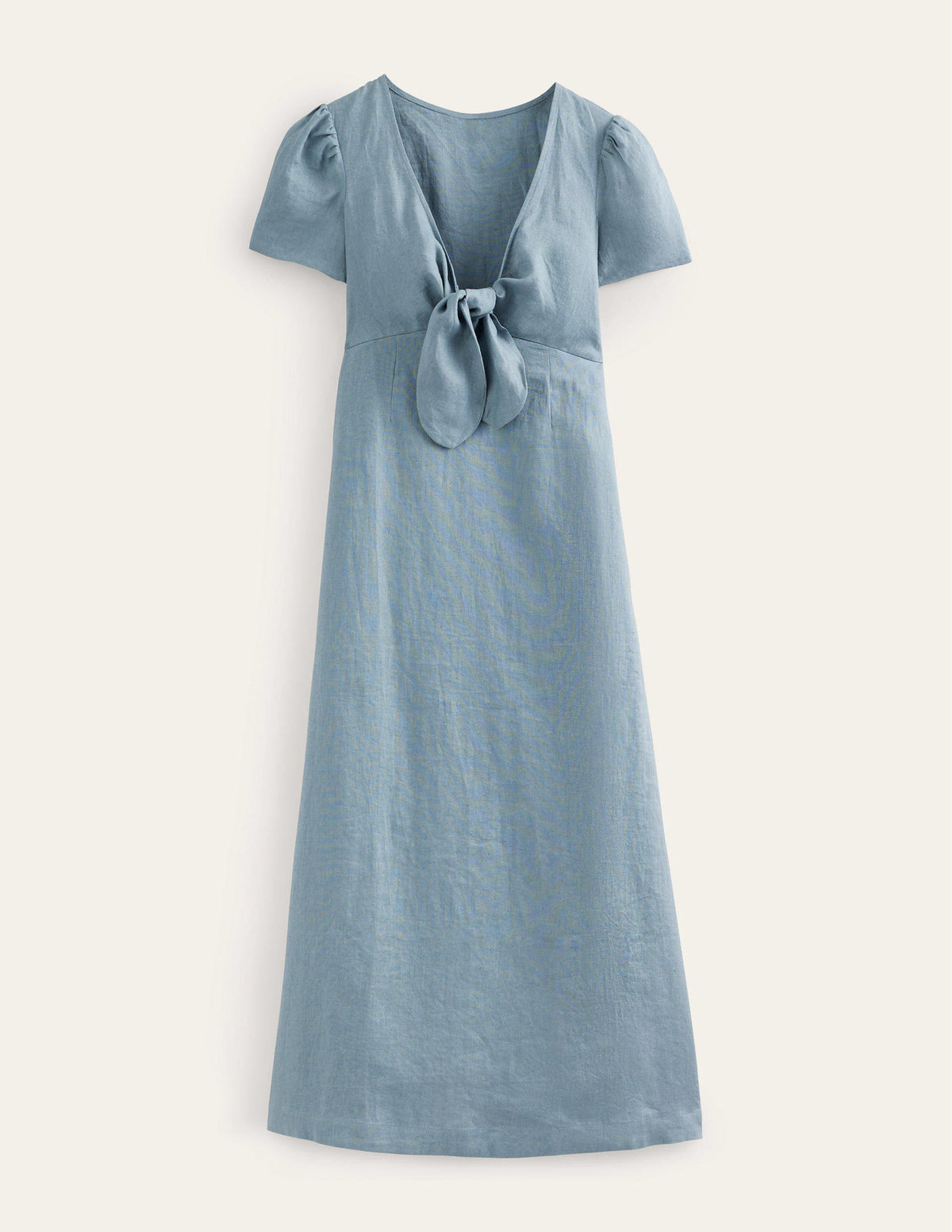 Tie Front Linen Midi Dress-Deep Sea Blue - Image 5